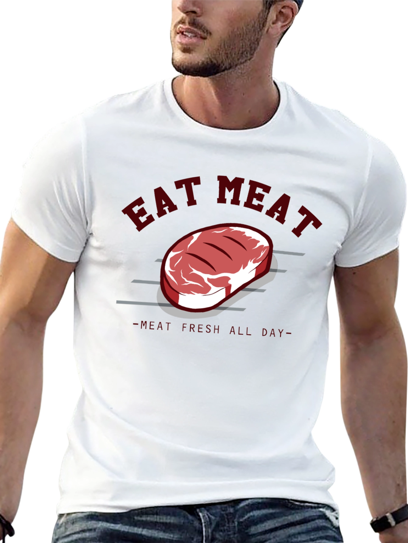 Eat Meat Steak Graphic Tee - Black Cotton T-Shirt