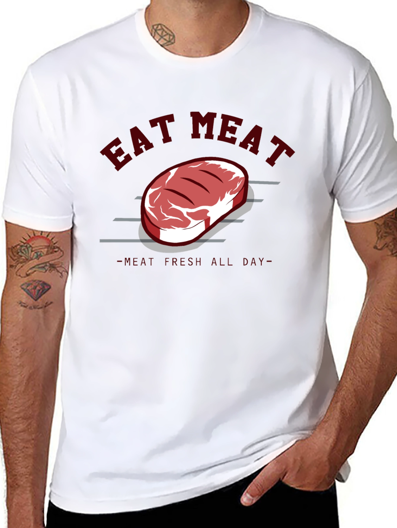Eat Meat Steak Graphic Tee - Black Cotton T-Shirt