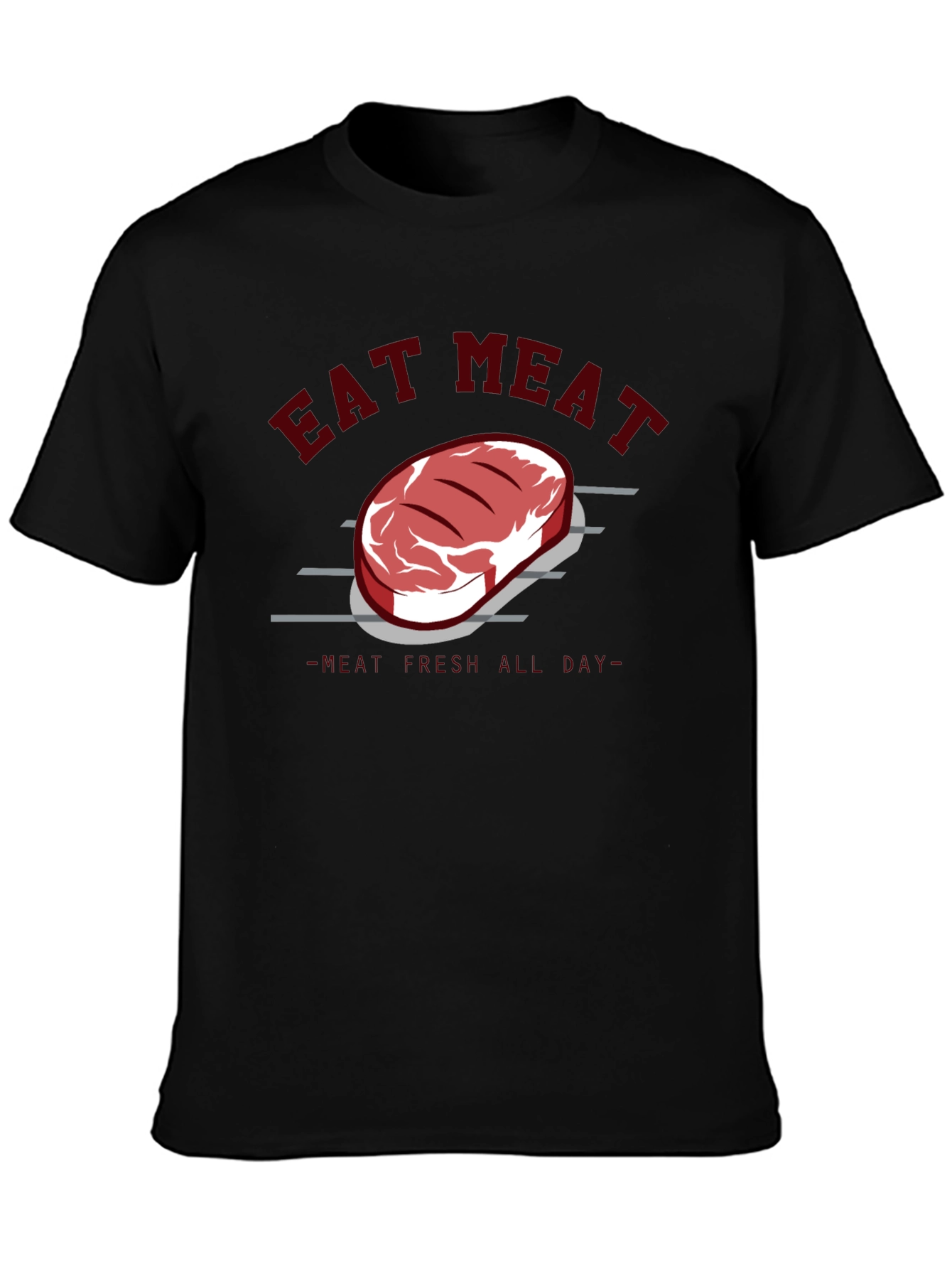 Eat Meat Steak Graphic Tee - Black Cotton T-Shirt