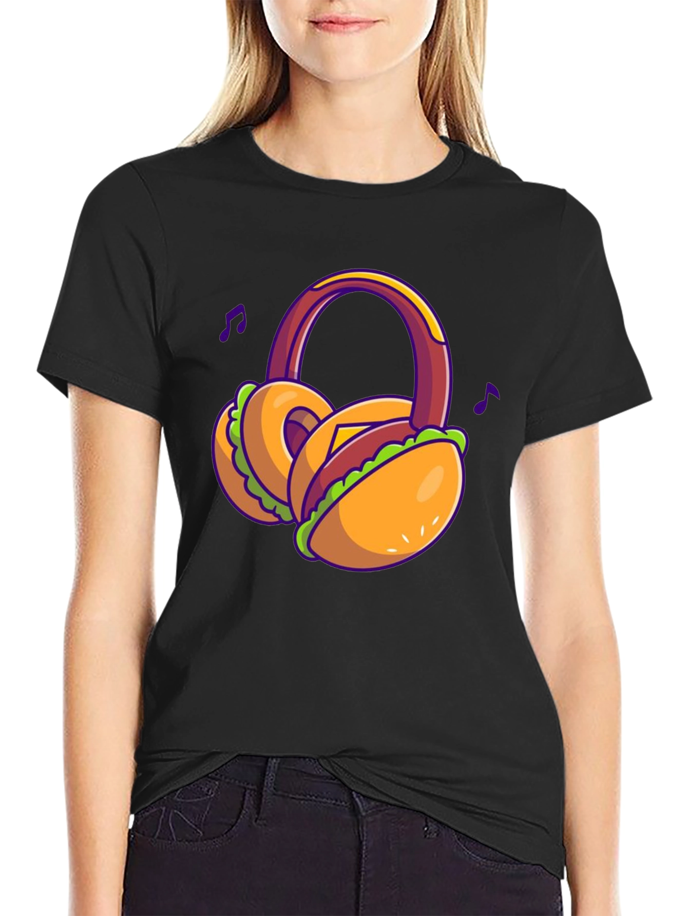 Novelty Burger Headphones T-Shirt - Black