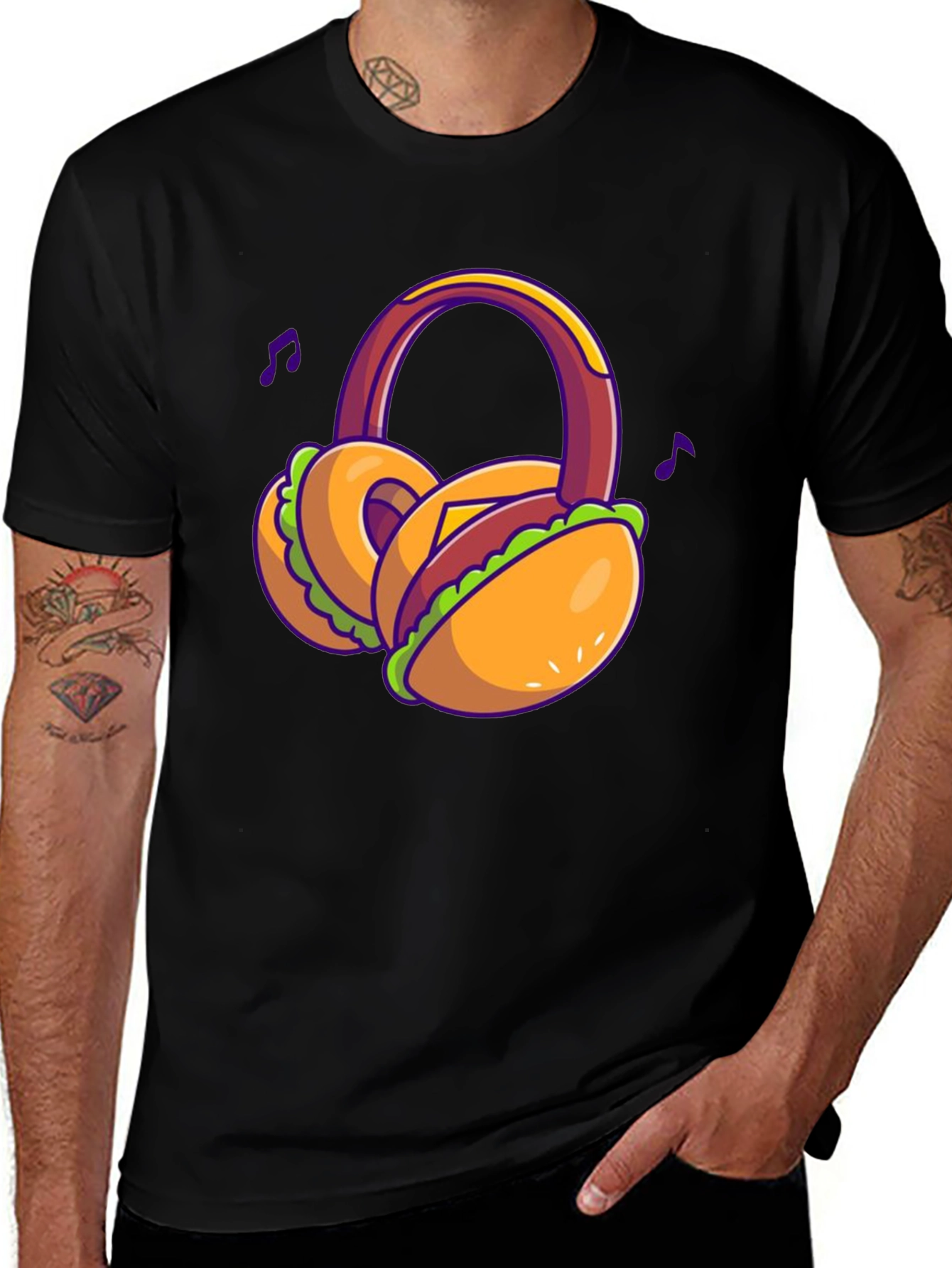 Novelty Burger Headphones T-Shirt - Black