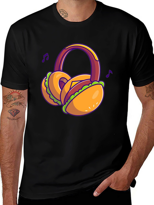 Novelty Burger Headphones T-Shirt - Black