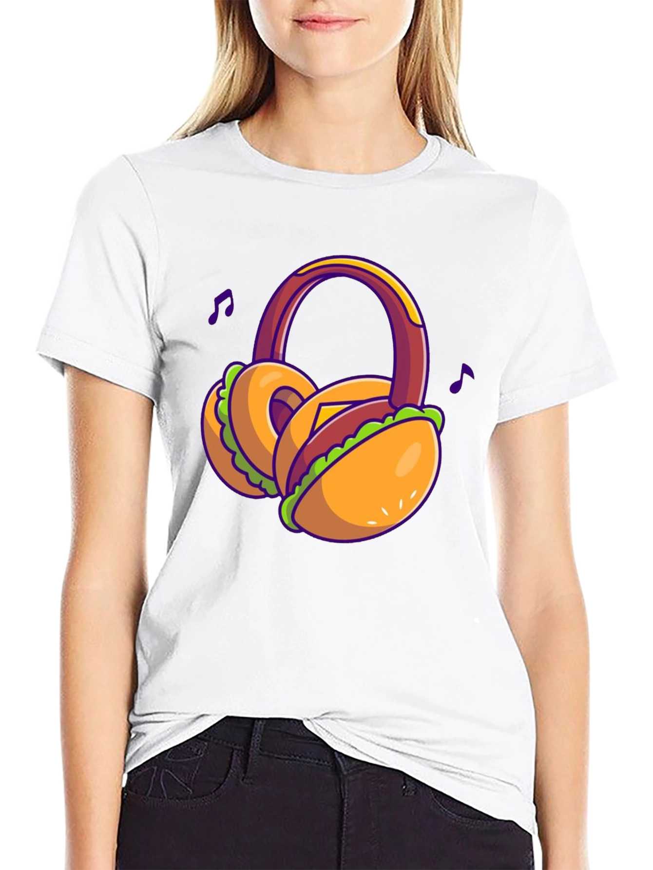 Novelty Burger Headphones T-Shirt - Black