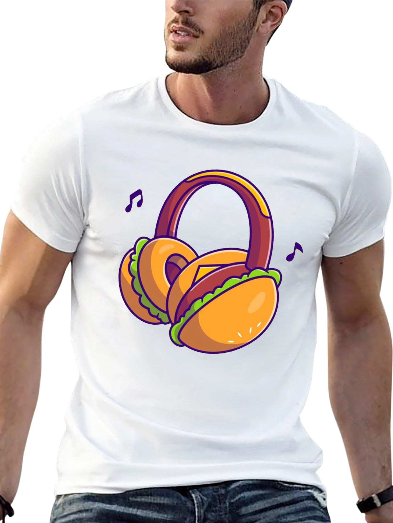 Novelty Burger Headphones T-Shirt - Black