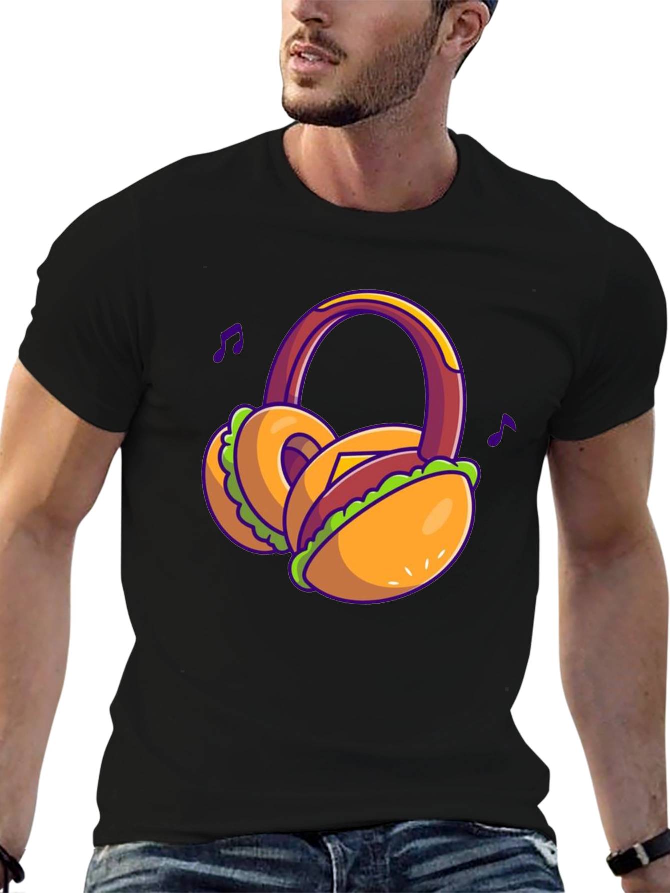 Novelty Burger Headphones T-Shirt - Black