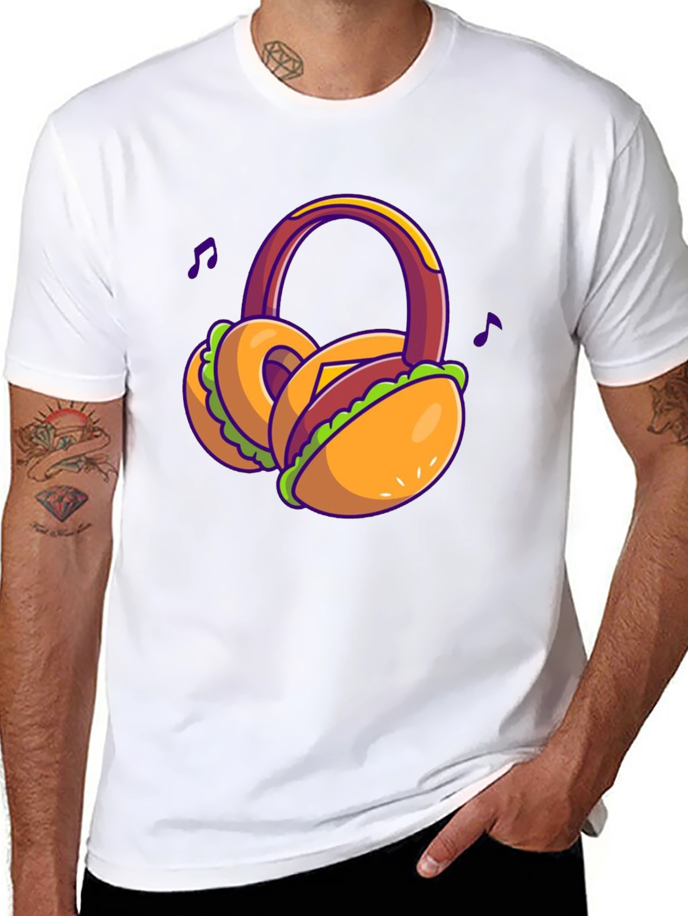 Novelty Burger Headphones T-Shirt - Black