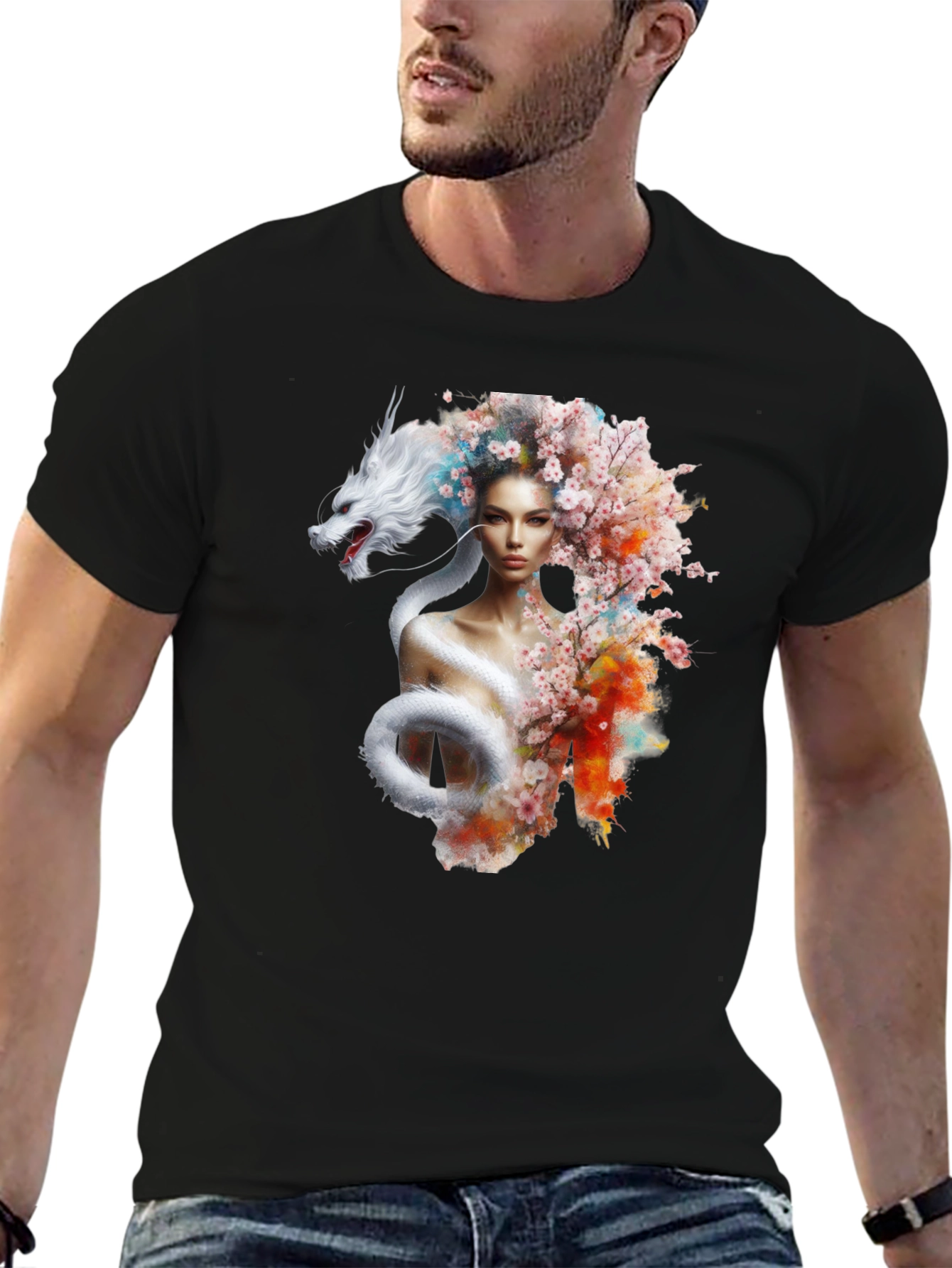 Dragon Woman Graphic Tee - Stylish Black T-Shirt
