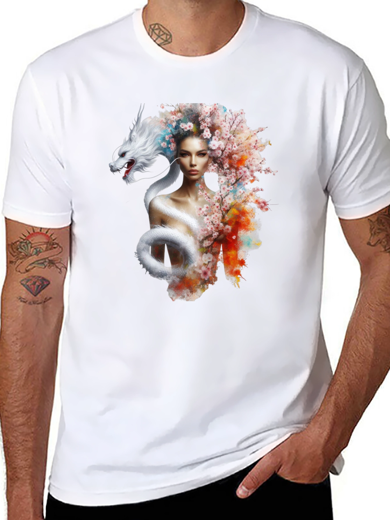Dragon Woman Graphic Tee - Stylish Black T-Shirt
