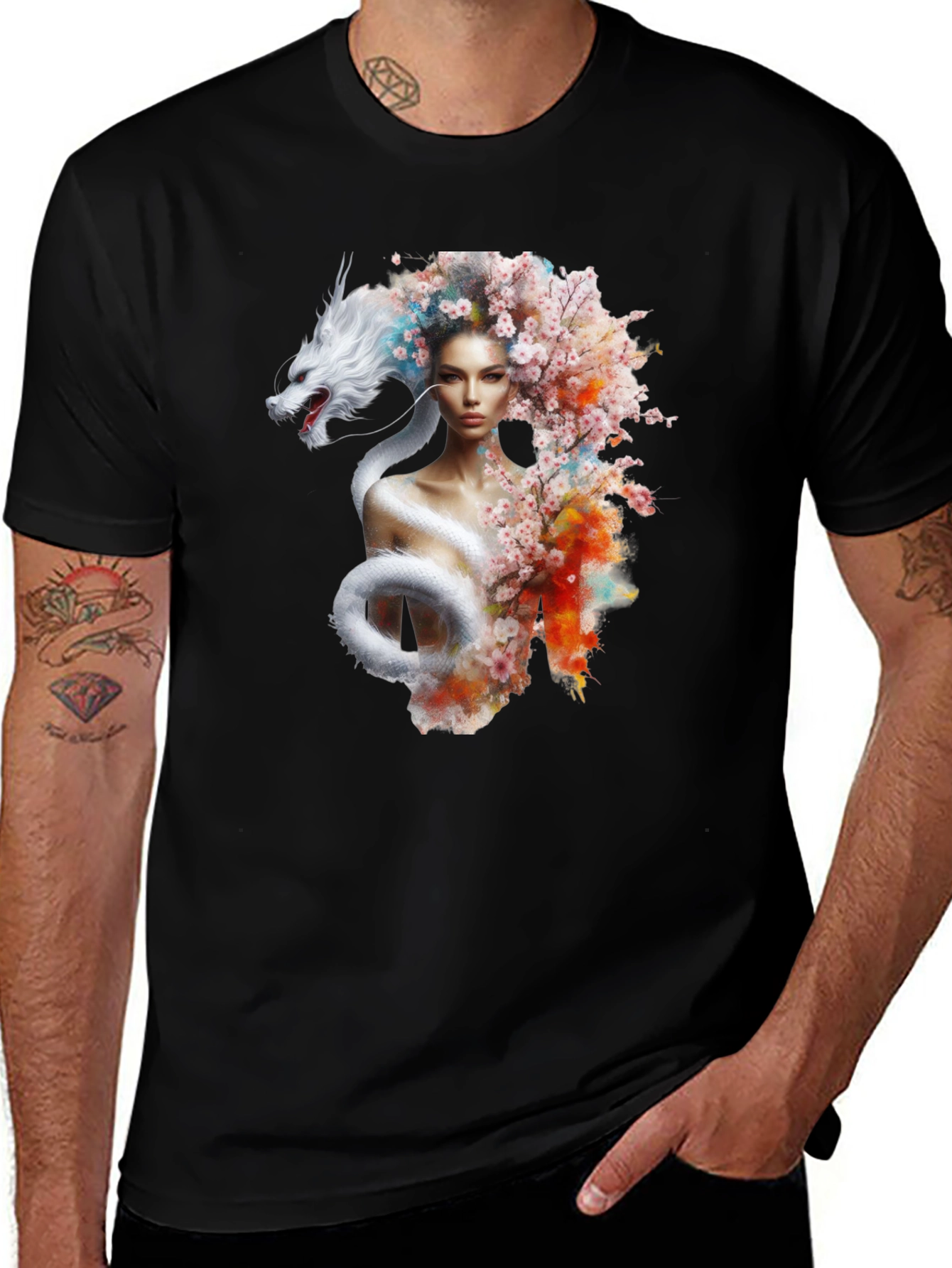 Dragon Woman Graphic Tee - Stylish Black T-Shirt