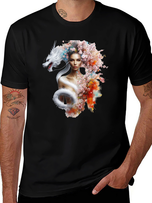 Dragon Woman Graphic Tee - Stylish Black T-Shirt