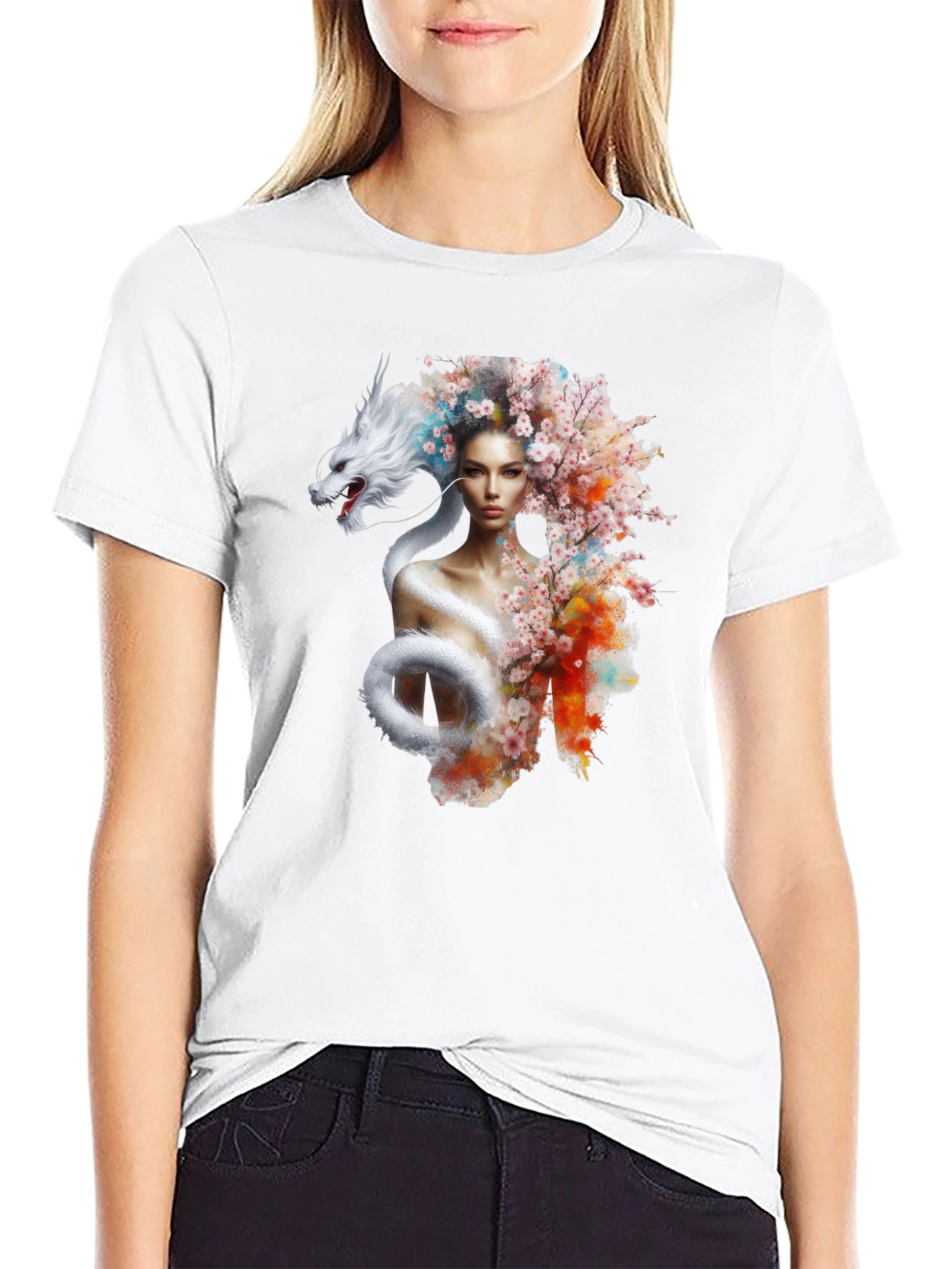Dragon Woman Graphic Tee - Stylish Black T-Shirt