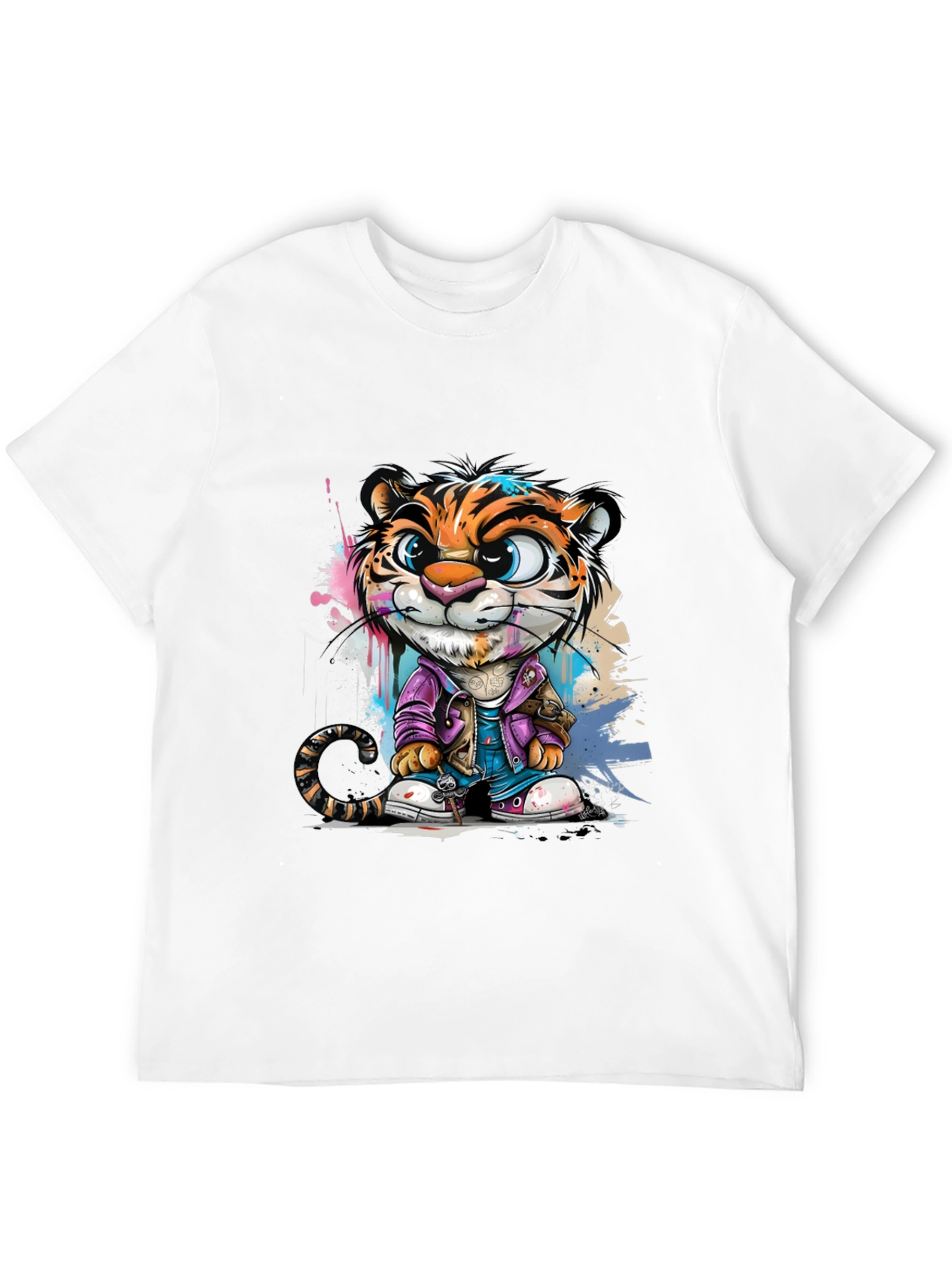 Cartoon Tiger Graphic Tee - Stylish Black T-Shirt