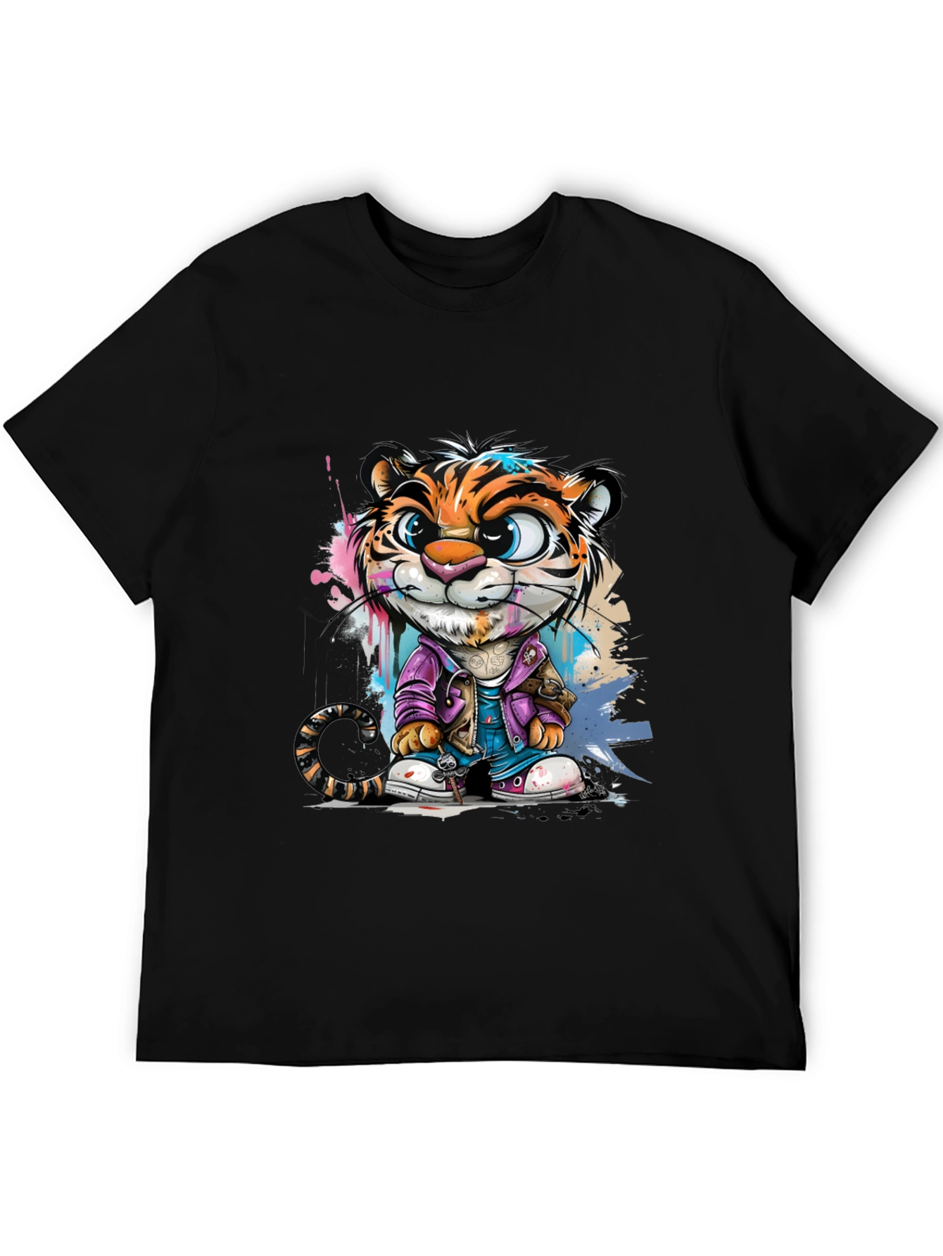 Cartoon Tiger Graphic Tee - Stylish Black T-Shirt