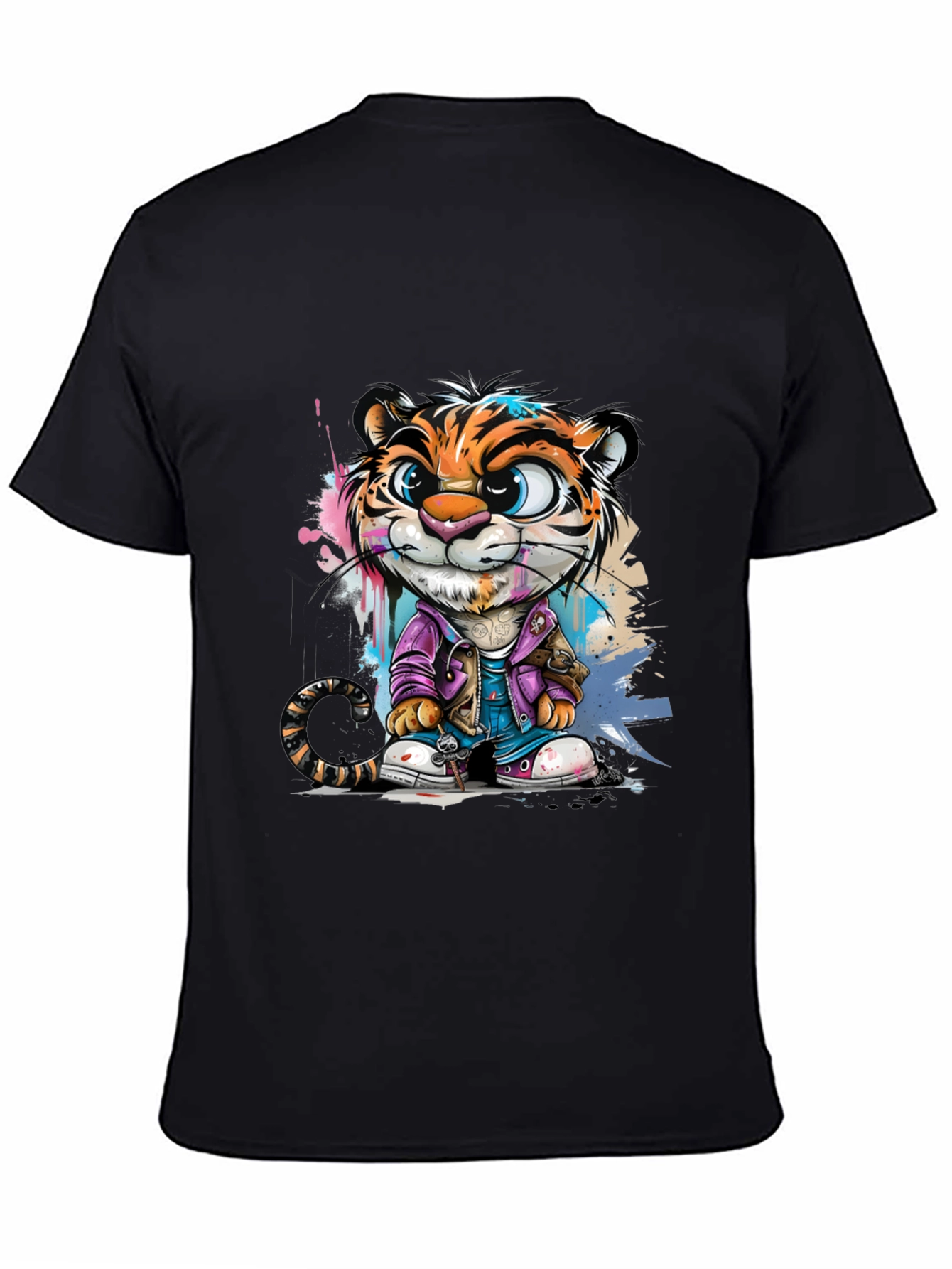 Cartoon Tiger Graphic Tee - Stylish Black T-Shirt