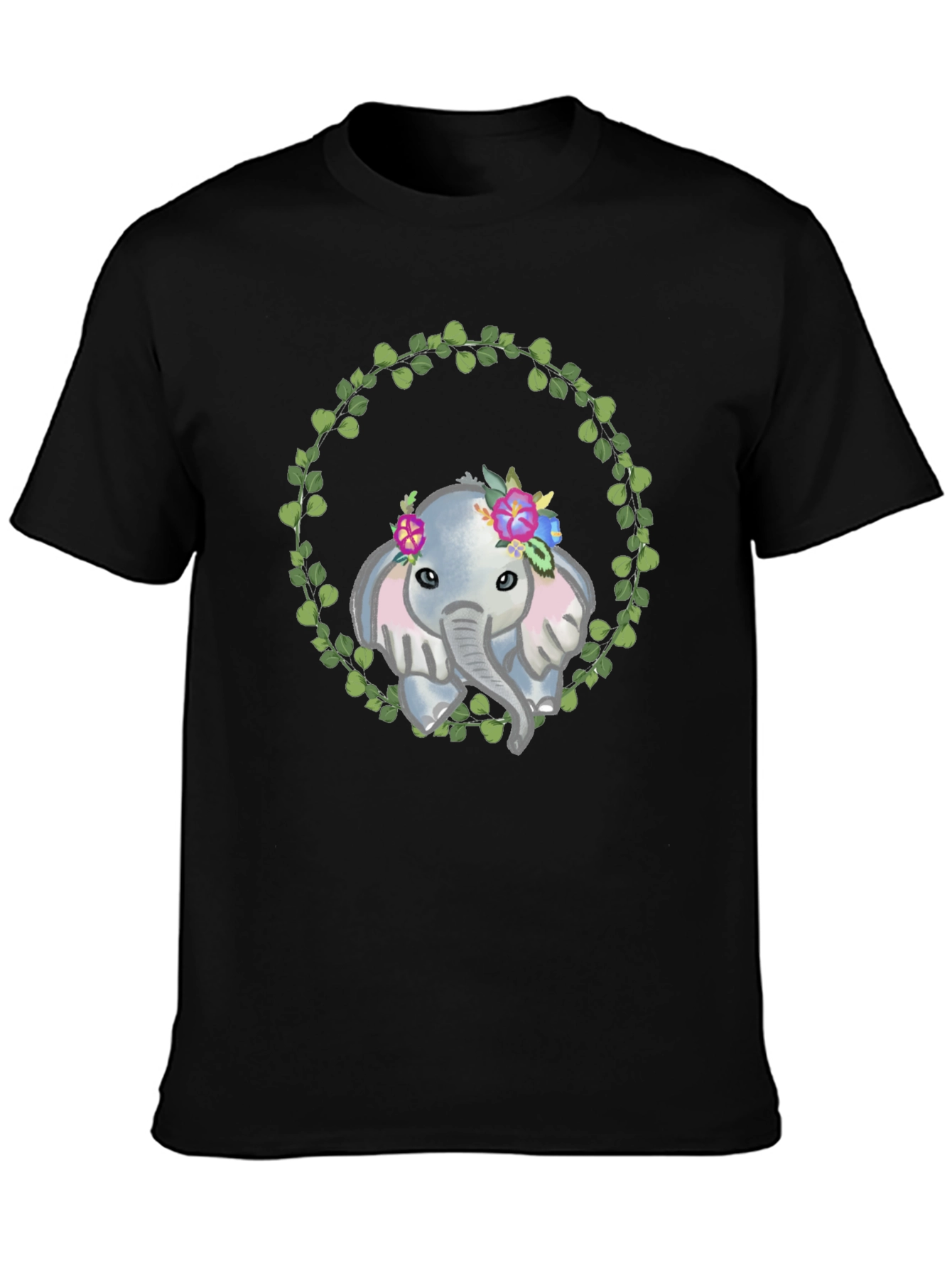 Elephant Floral Wreath Graphic Tee