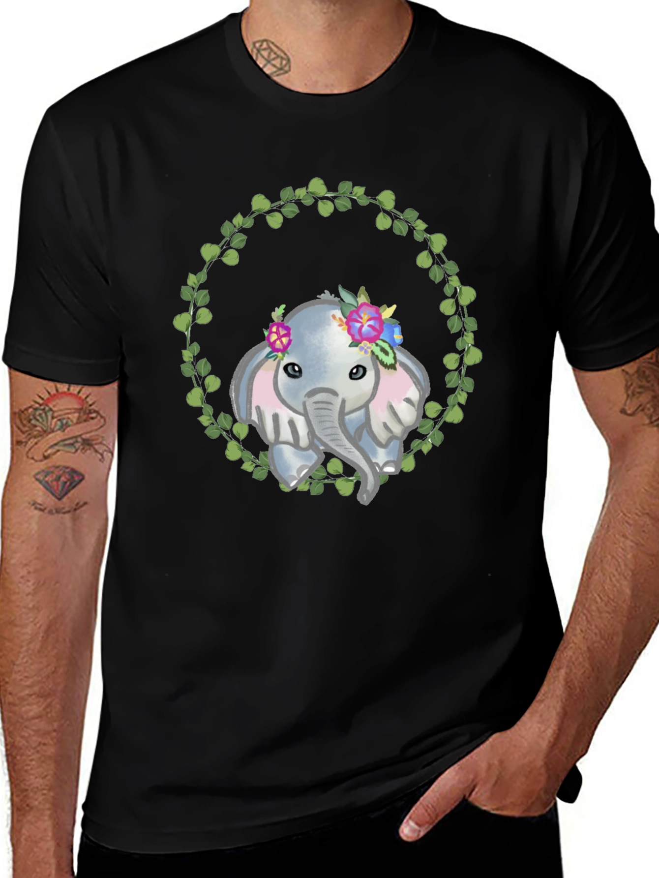 Elephant Floral Wreath Graphic Tee