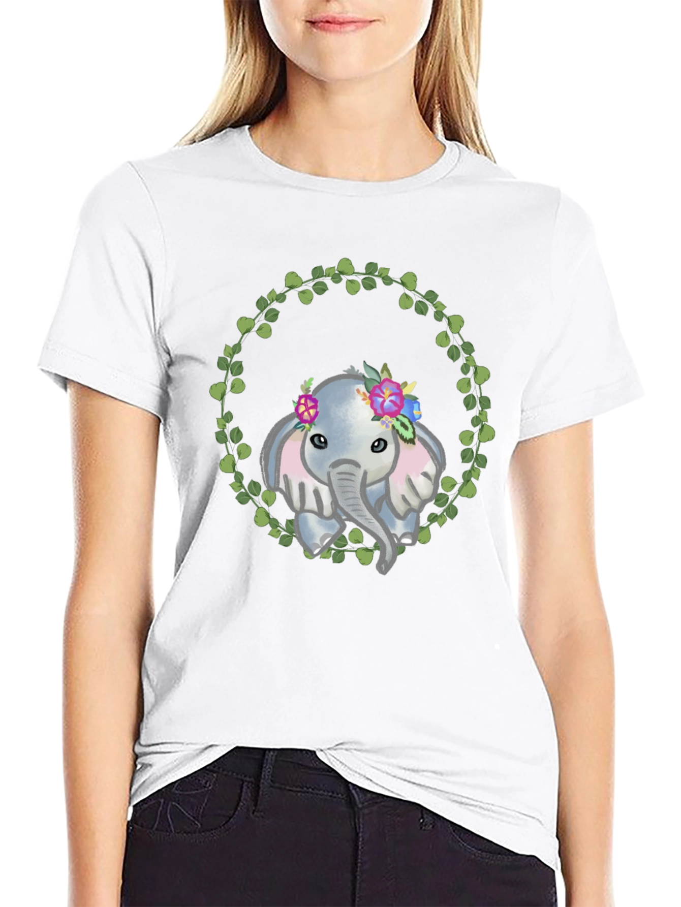 Elephant Floral Wreath Graphic Tee