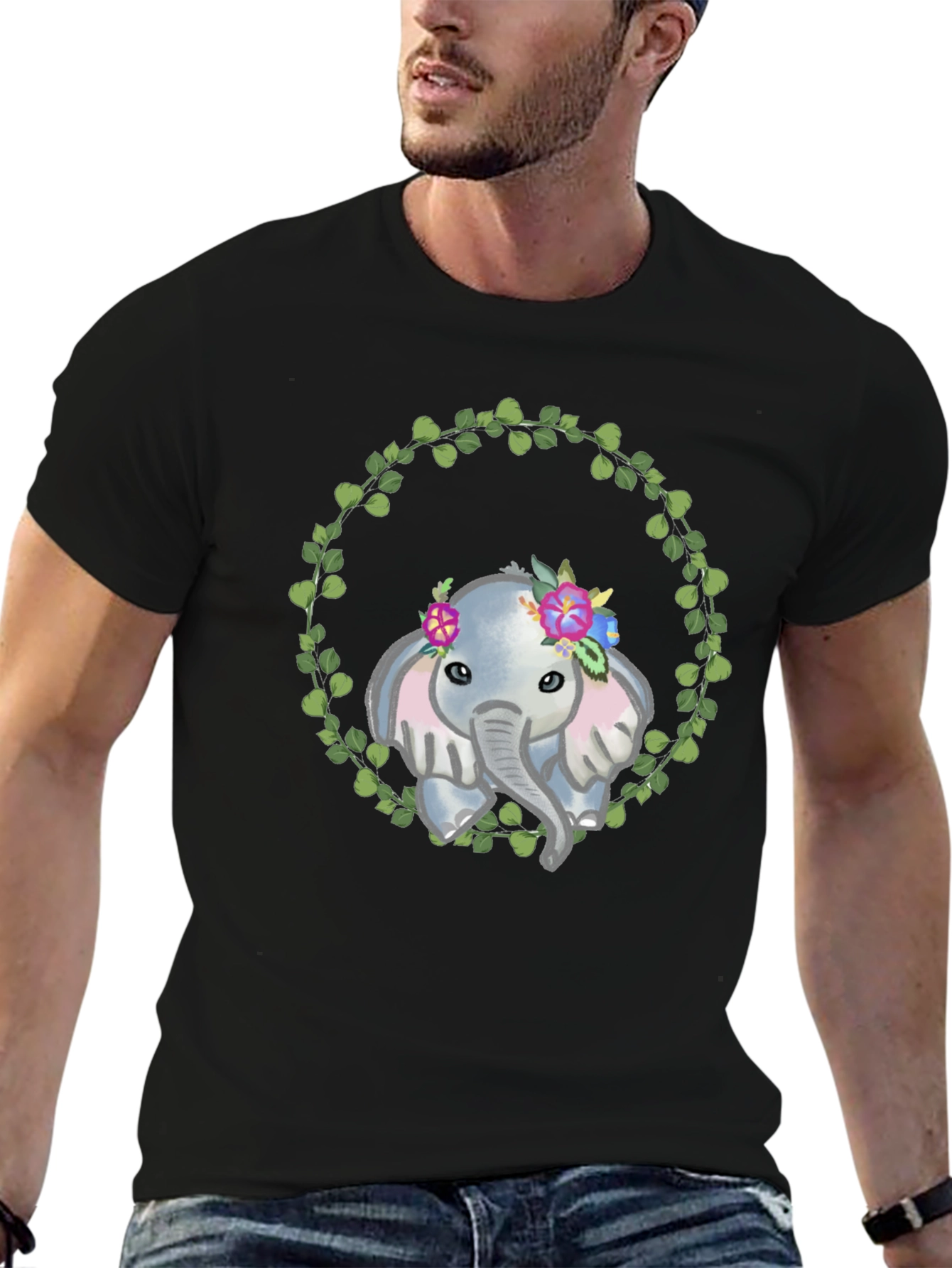 Elephant Floral Wreath Graphic Tee
