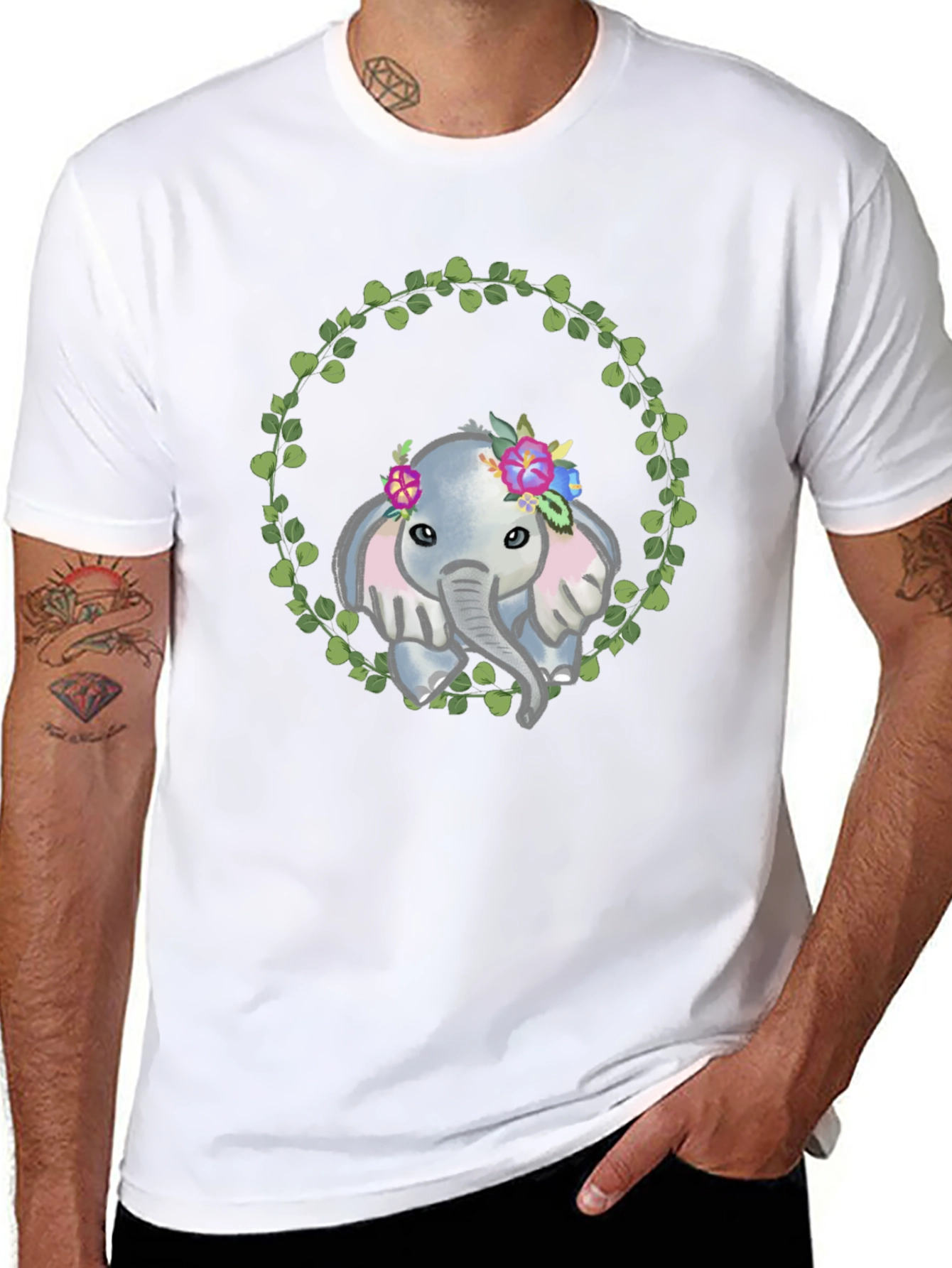 Elephant Floral Wreath Graphic Tee