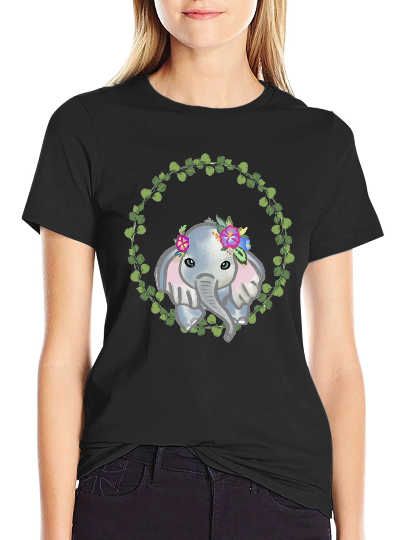 Elephant Floral Wreath Graphic Tee