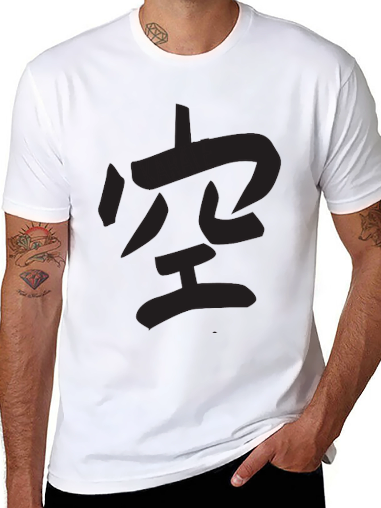 Mens Black T-Shirt with Japanese Kanji Print