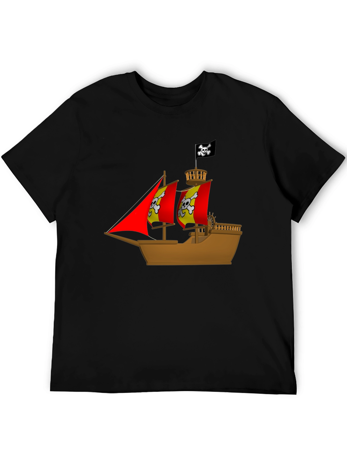 Pirate Ship Graphic T-Shirt - Black Cotton Tee