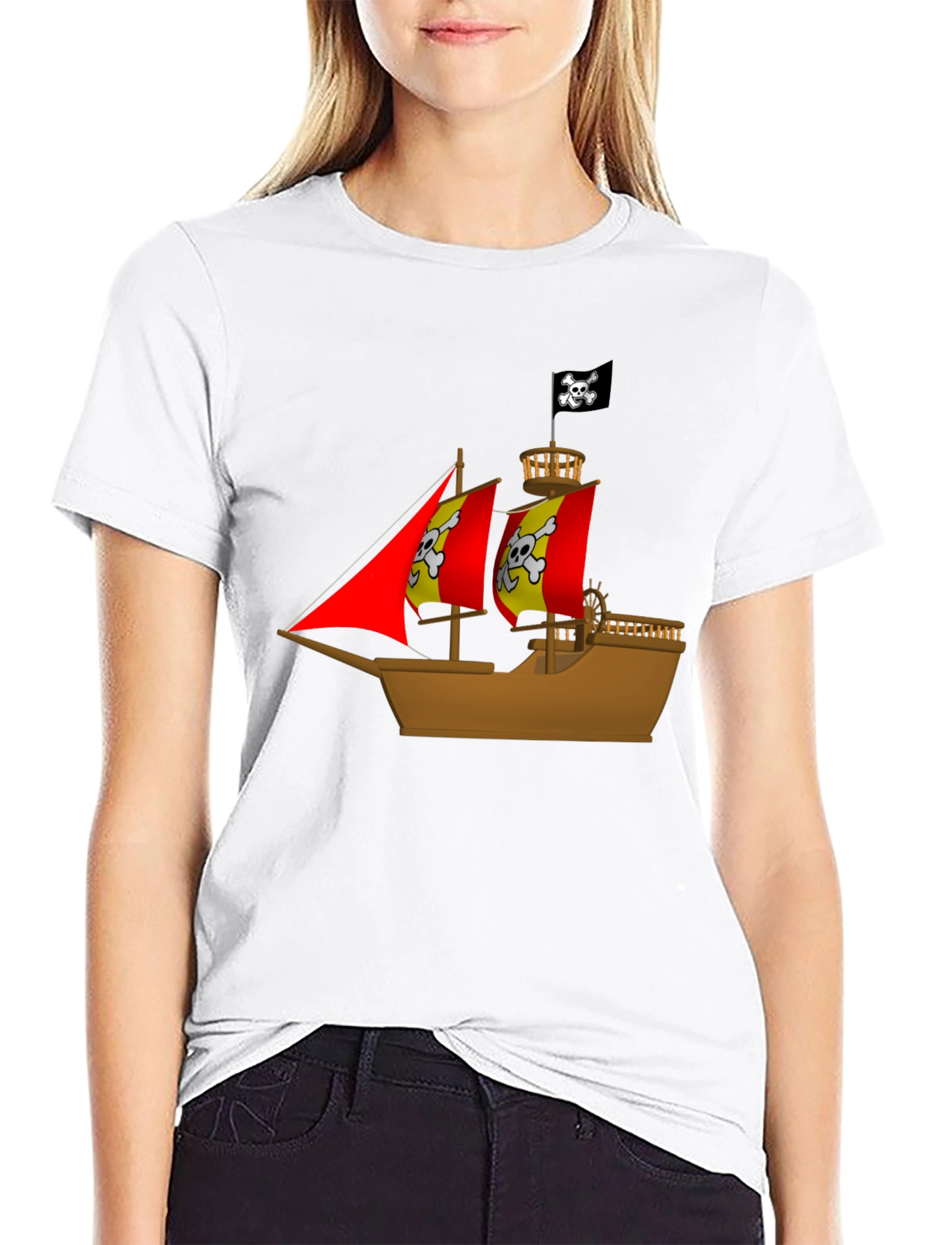 Pirate Ship Graphic T-Shirt - Black Cotton Tee