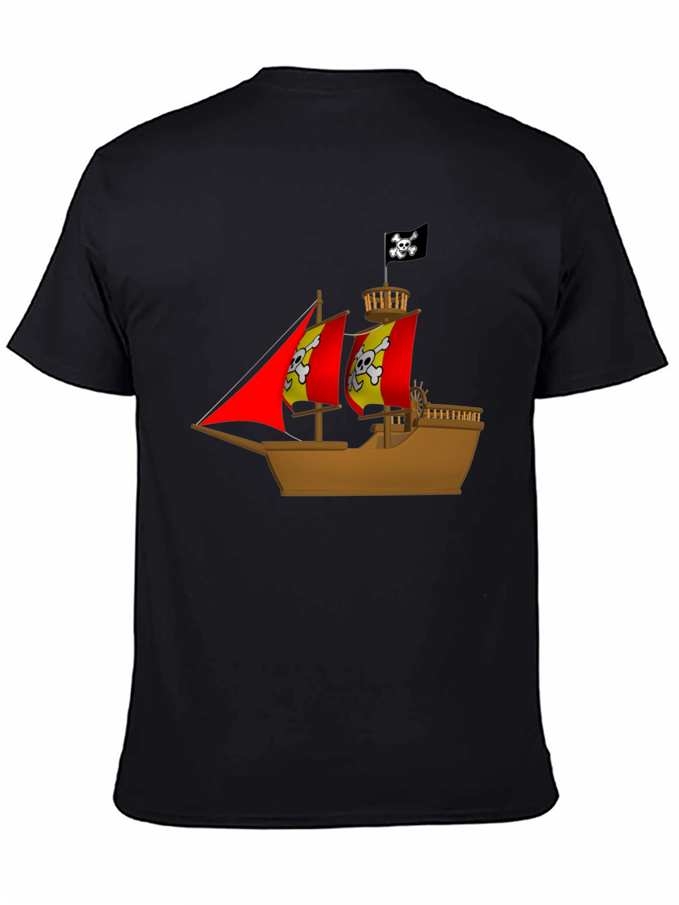 Pirate Ship Graphic T-Shirt - Black Cotton Tee