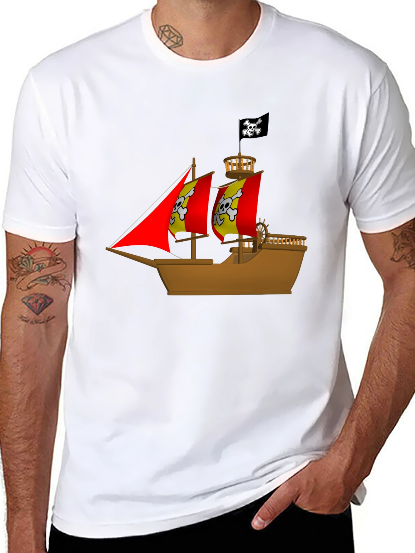 Pirate Ship Graphic T-Shirt - Black Cotton Tee