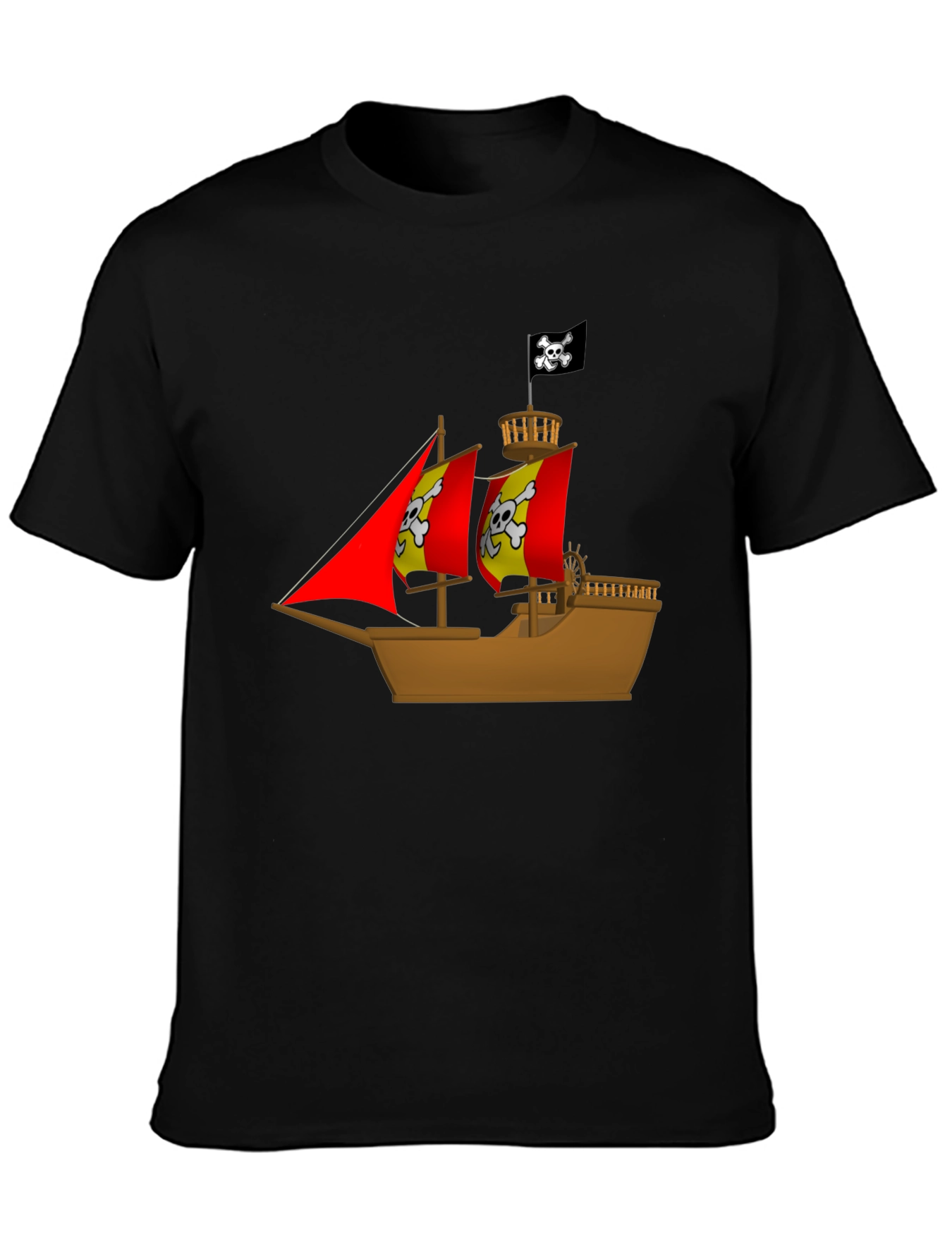 Pirate Ship Graphic T-Shirt - Black Cotton Tee