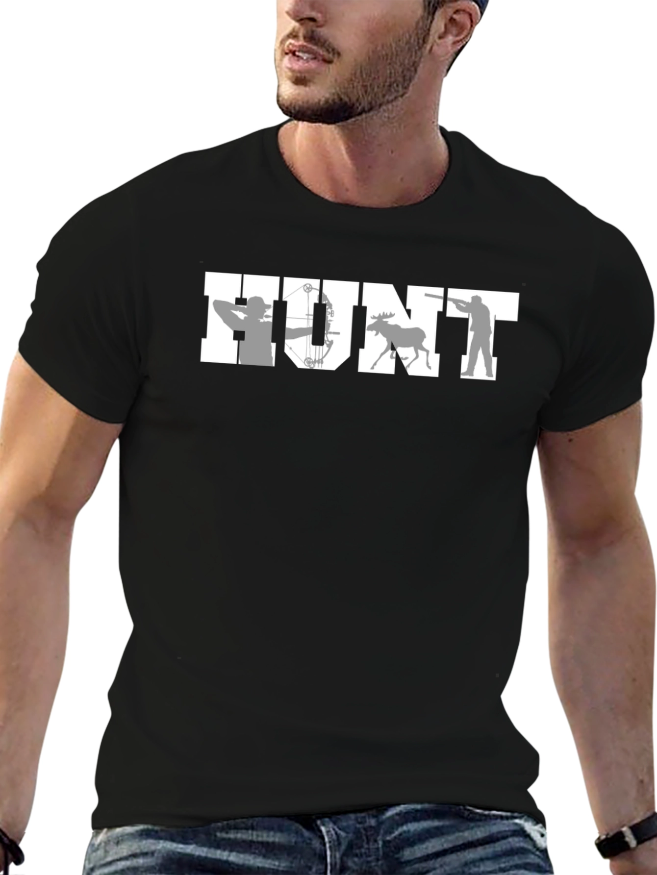HUNT Graphic T-Shirt Hunting Bow Moose Rifle Tee