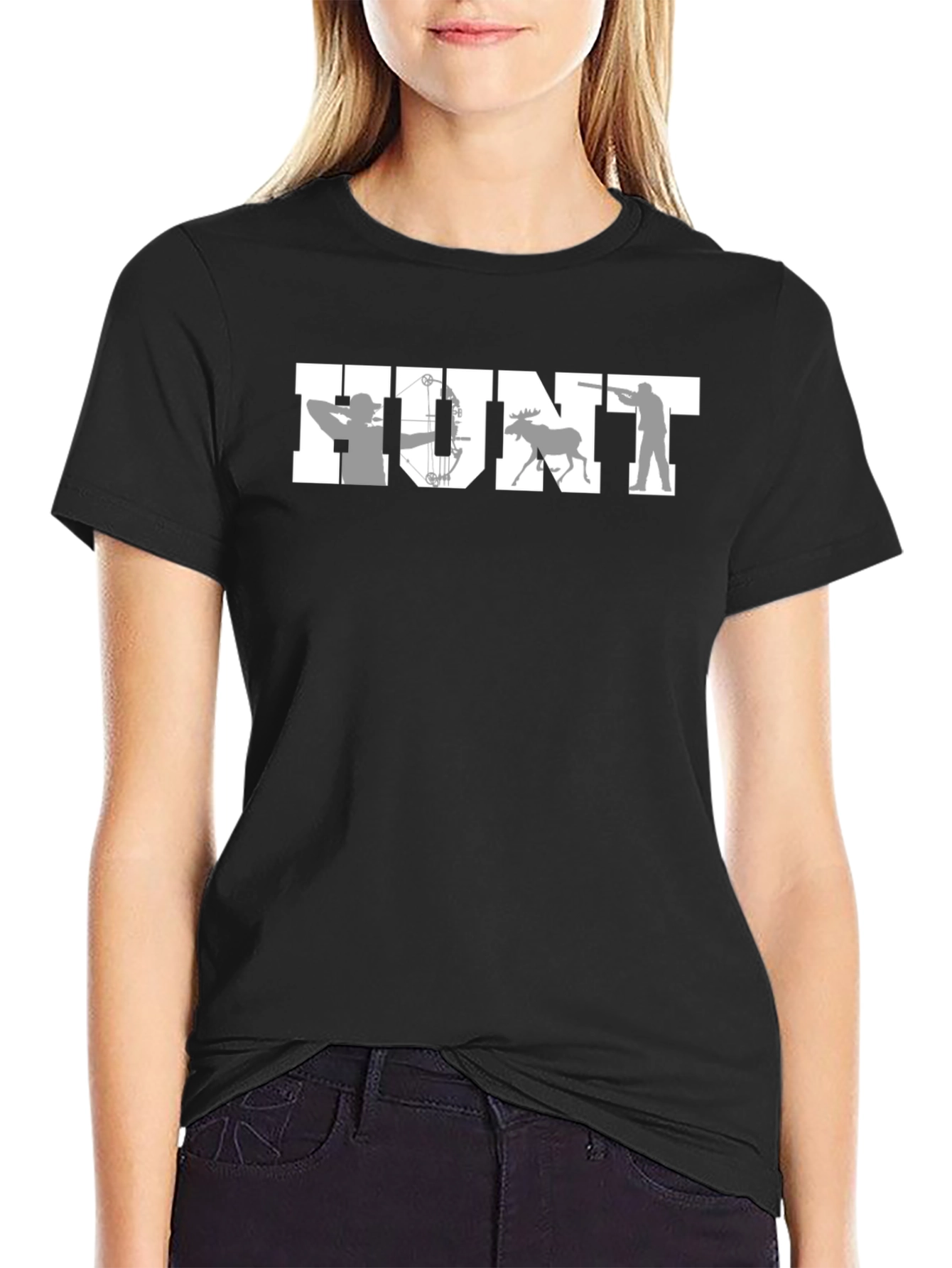 HUNT Graphic T-Shirt Hunting Bow Moose Rifle Tee