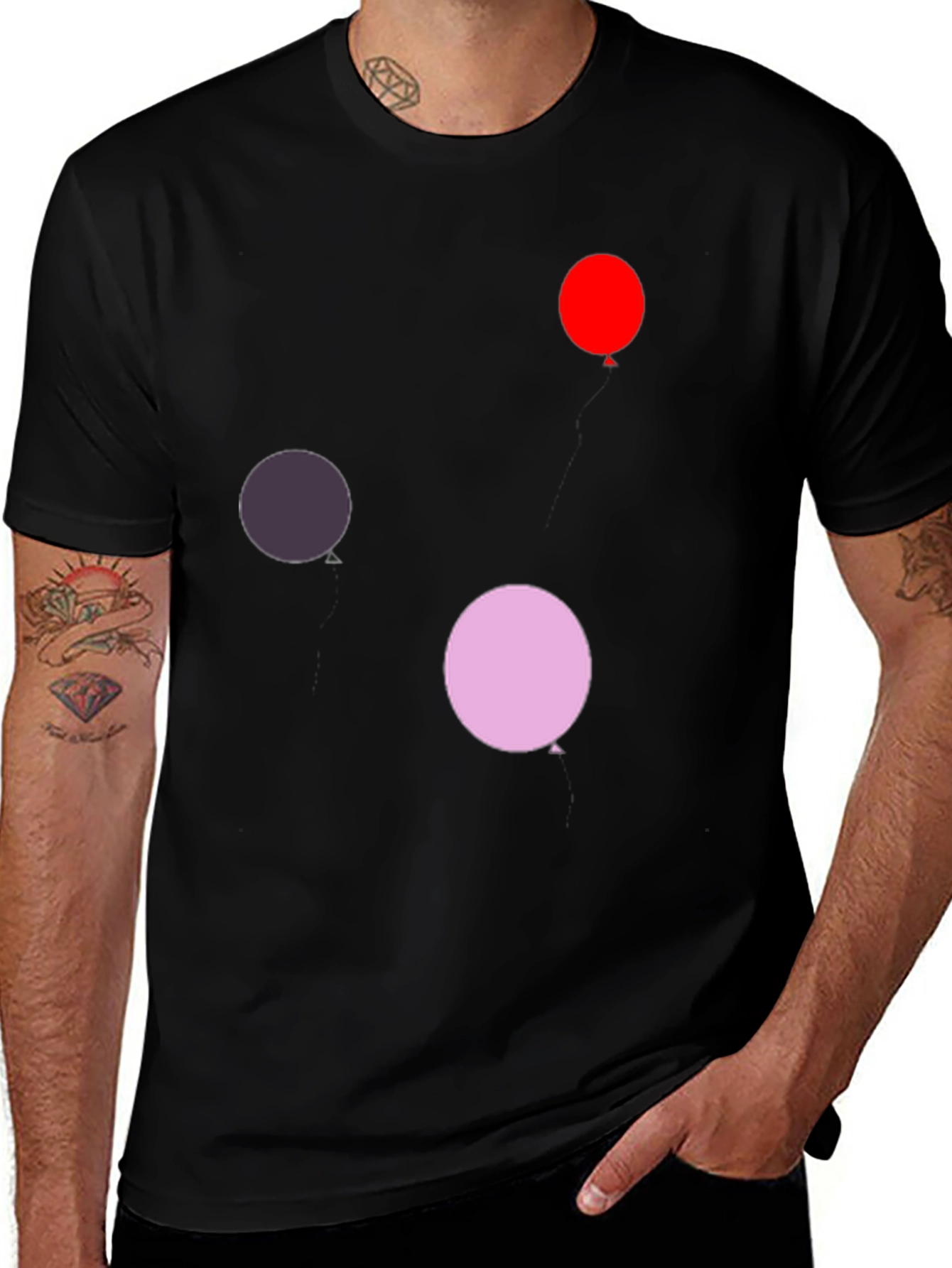 Fun Balloon Print Black T-Shirt