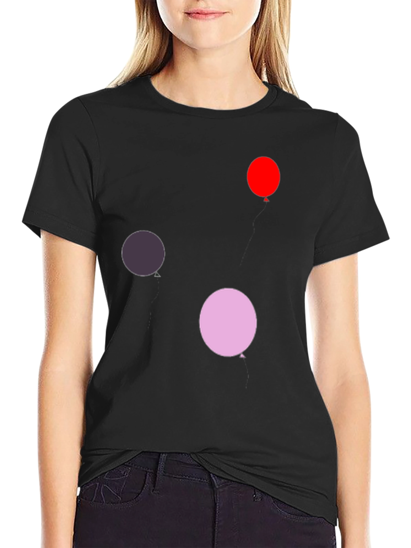 Fun Balloon Print Black T-Shirt