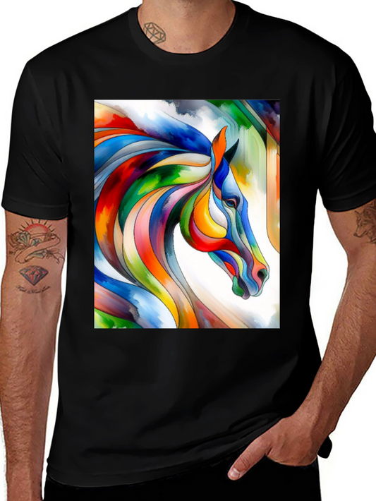 Colorful Horse Graphic Black T-Shirt
