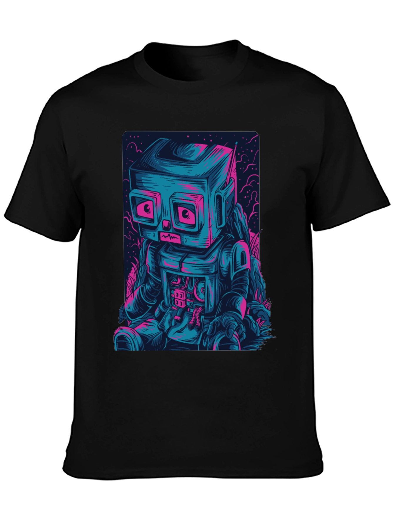 Robot Graphic Print Crew Neck T-Shirt