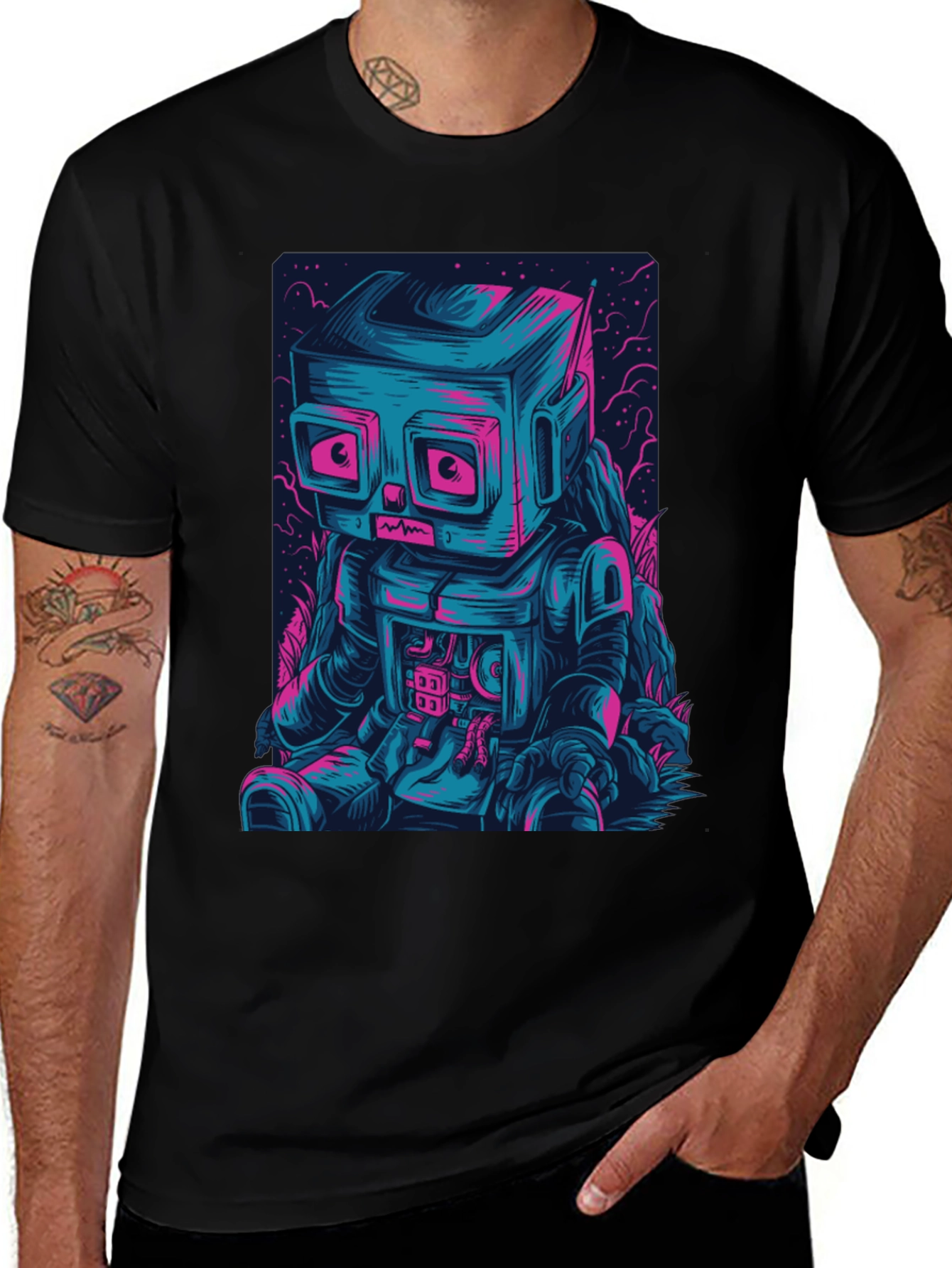 Robot Graphic Print Crew Neck T-Shirt