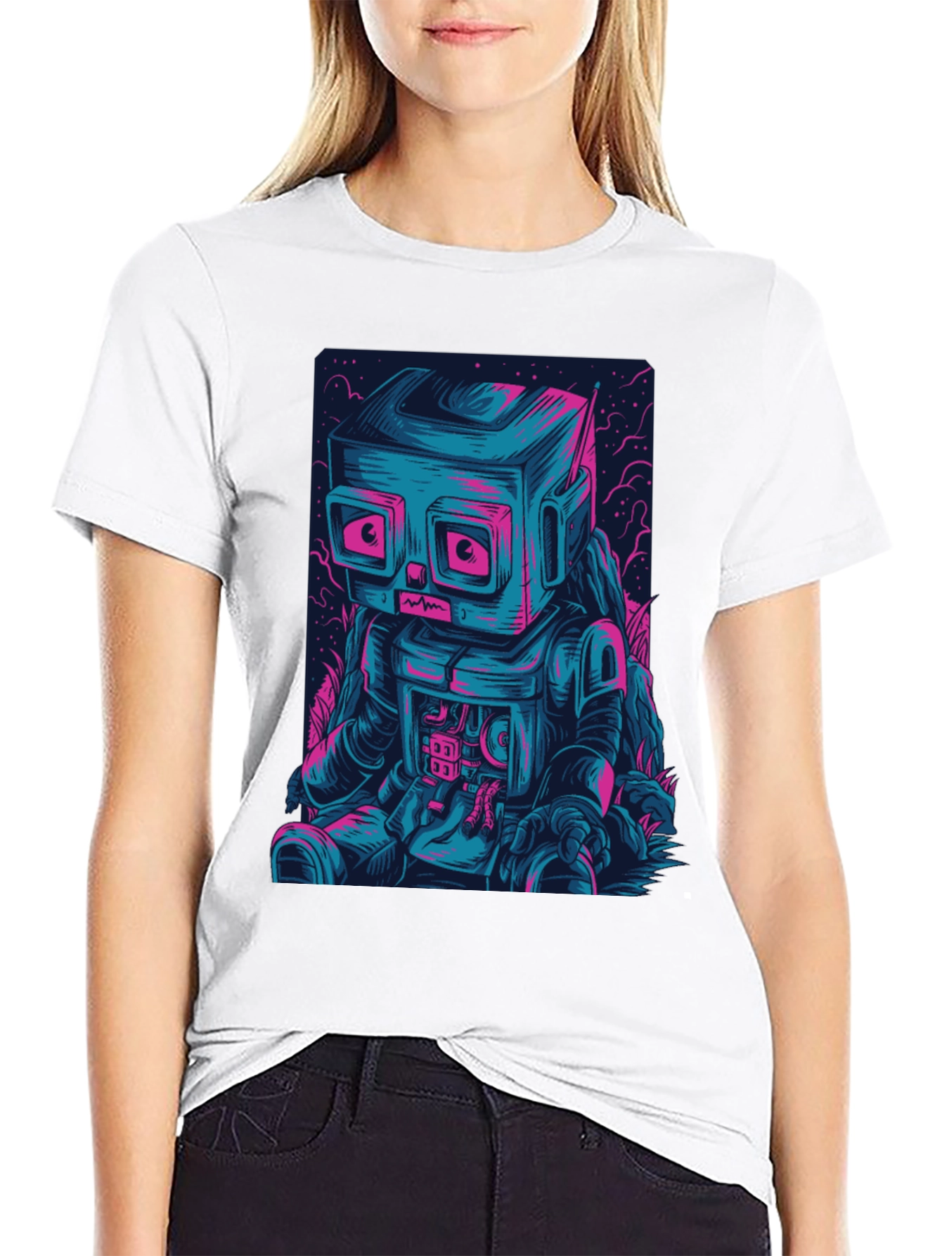 Robot Graphic Print Crew Neck T-Shirt