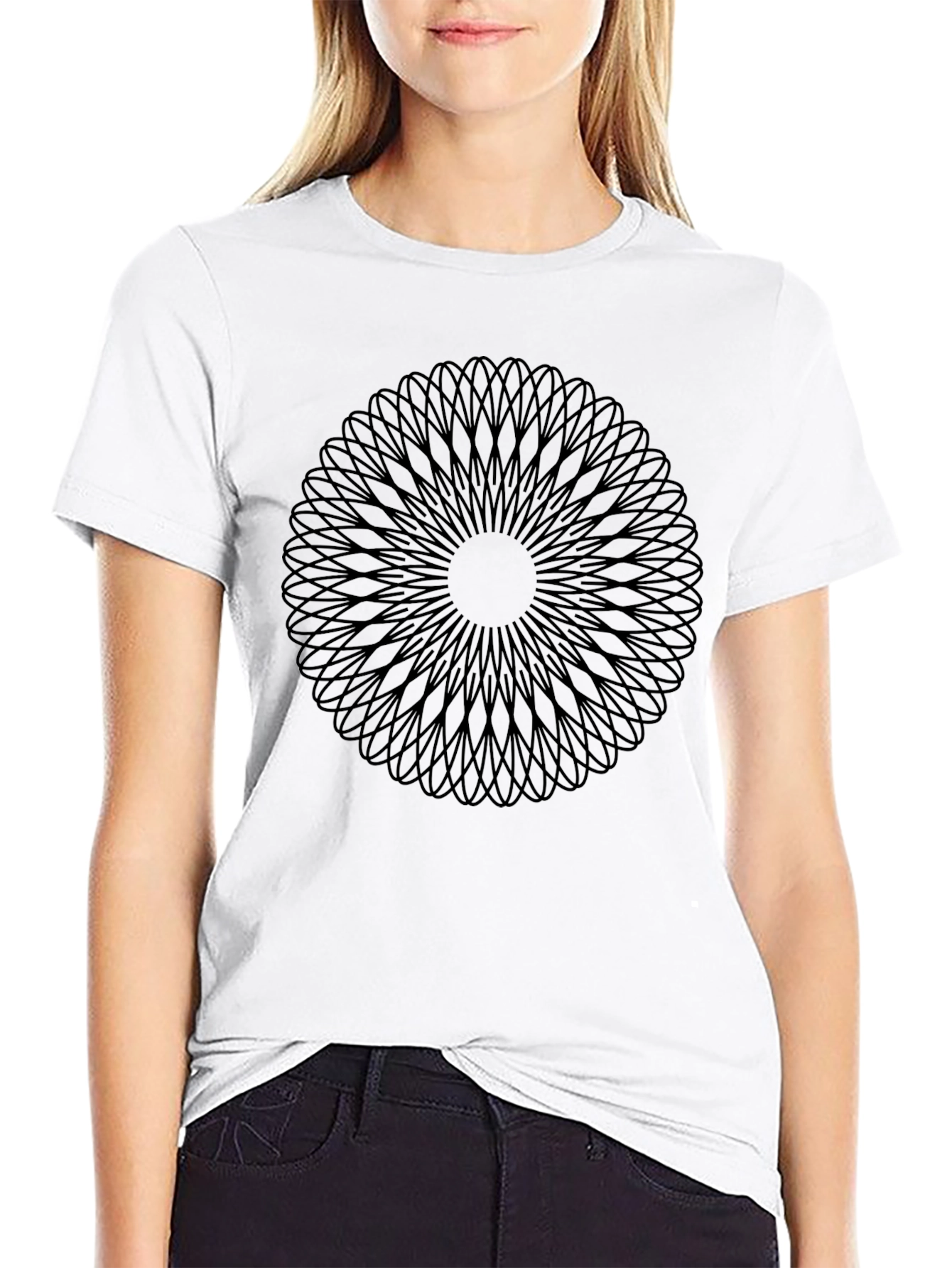 Geometric Mandala Graphic Black T-Shirt