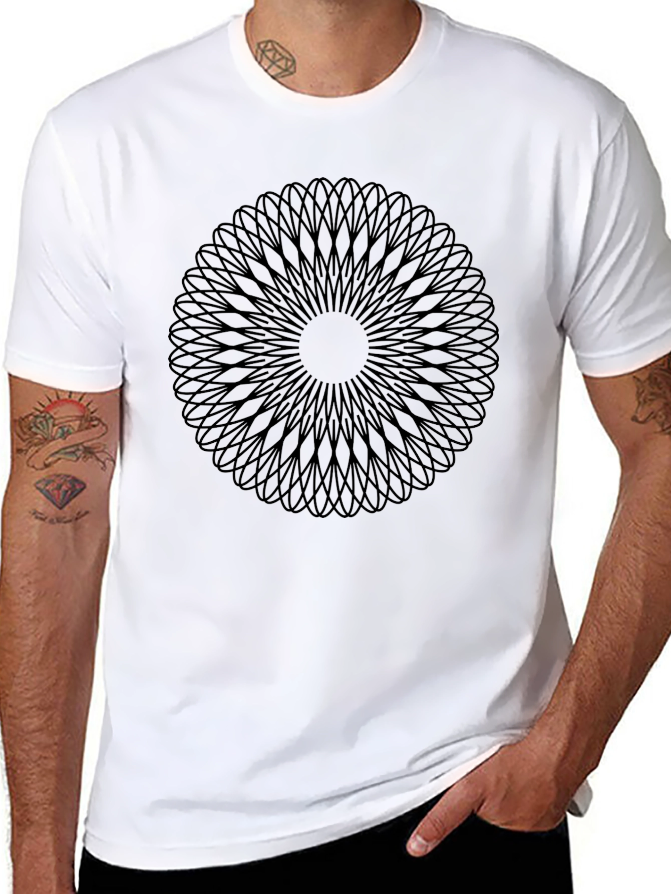 Geometric Mandala Graphic Black T-Shirt