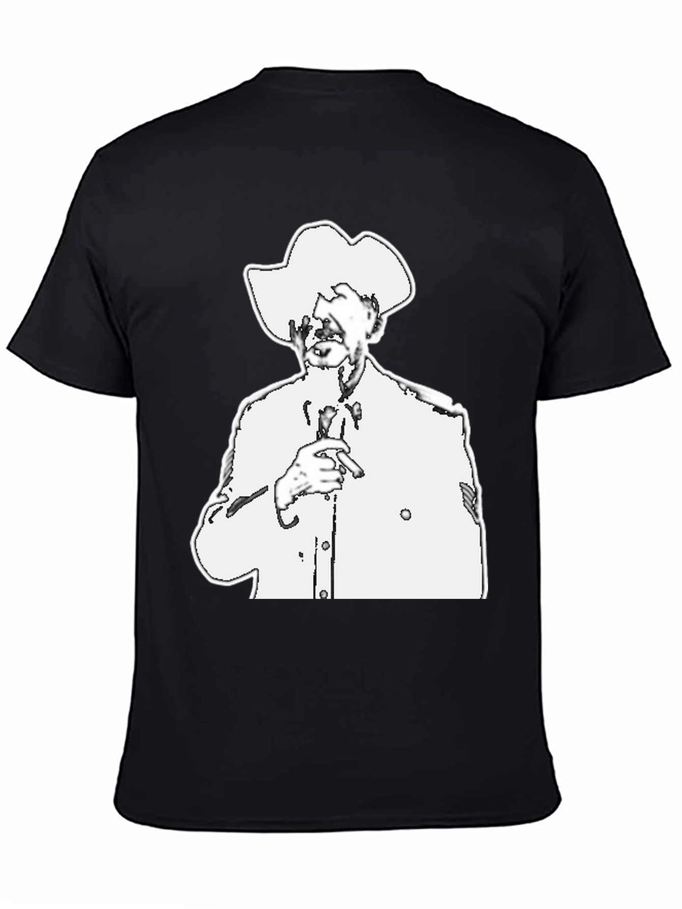 Black T-Shirt with White Cowboy Illustration