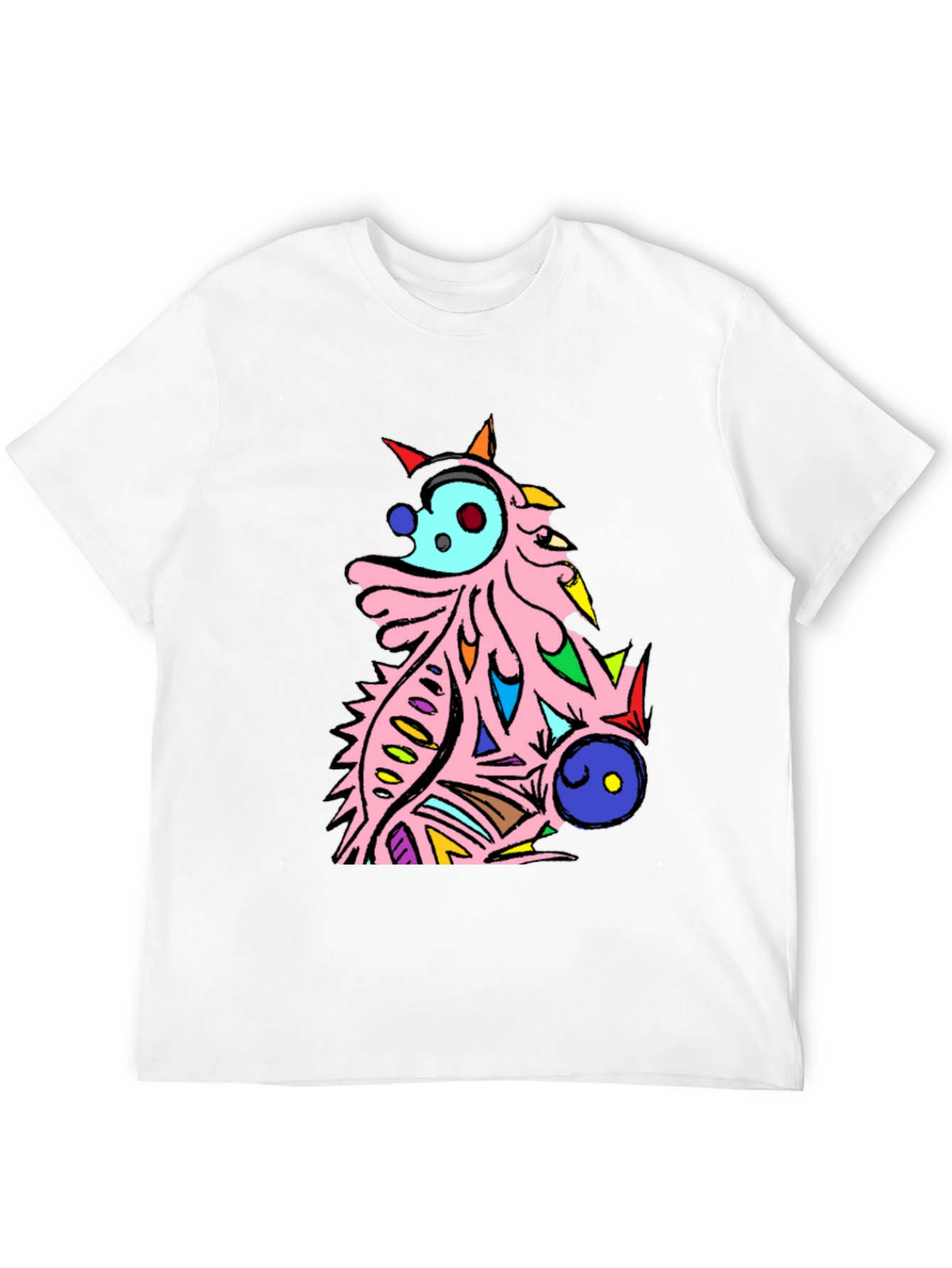 Abstract Cartoon Creature Graphic Tee - Black