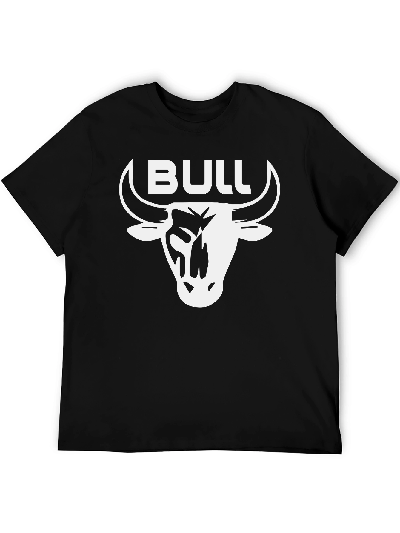 Bull T-Shirt - Black Crew Neck with White Graphic