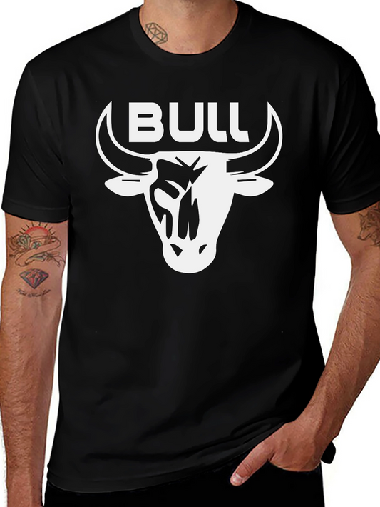 Bull T-Shirt - Black Crew Neck with White Graphic