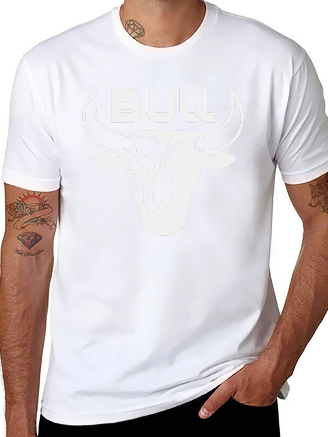Bull T-Shirt - Black Crew Neck with White Graphic