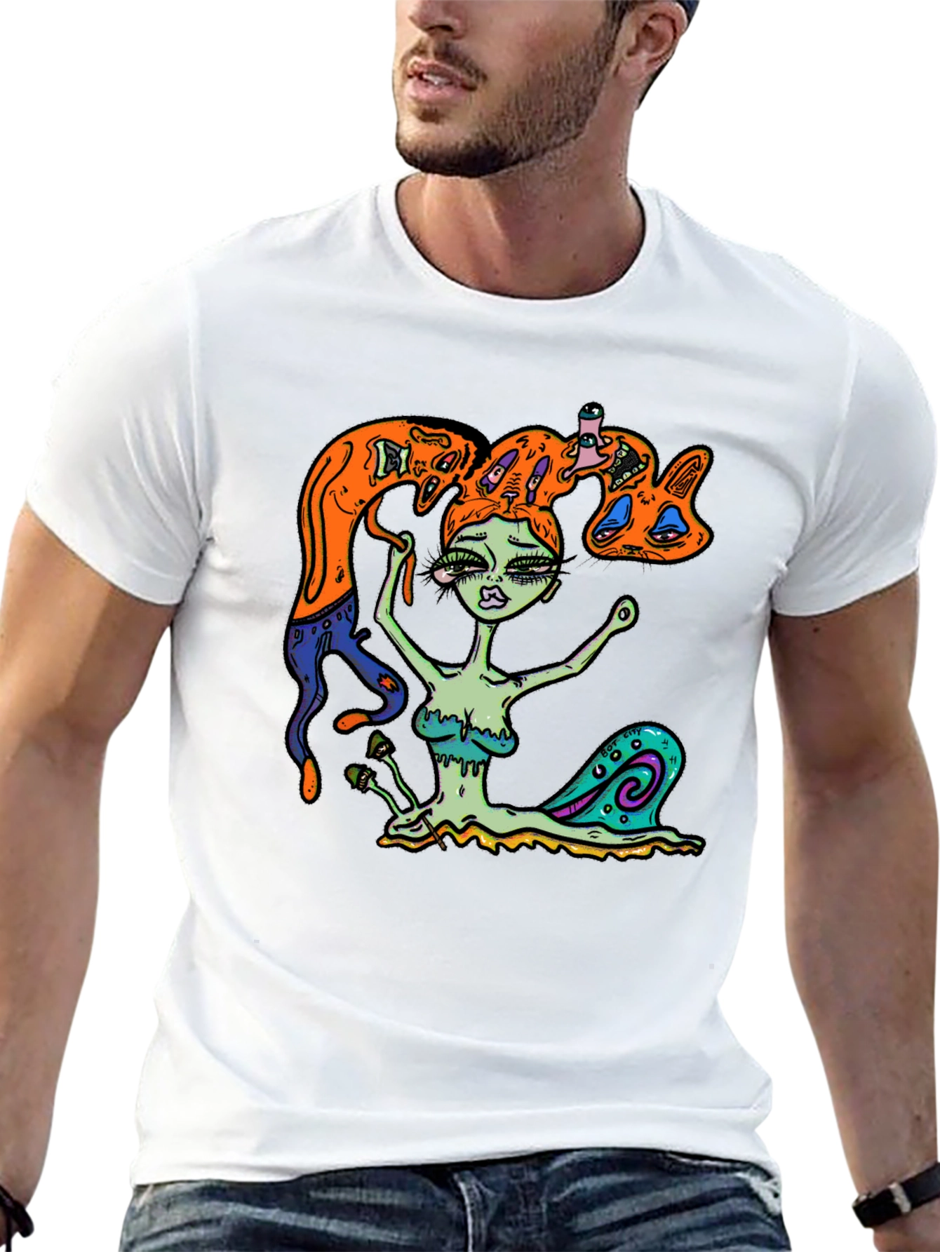Surreal Snail Girl Graphic Tee - Black Cotton T-Shirt