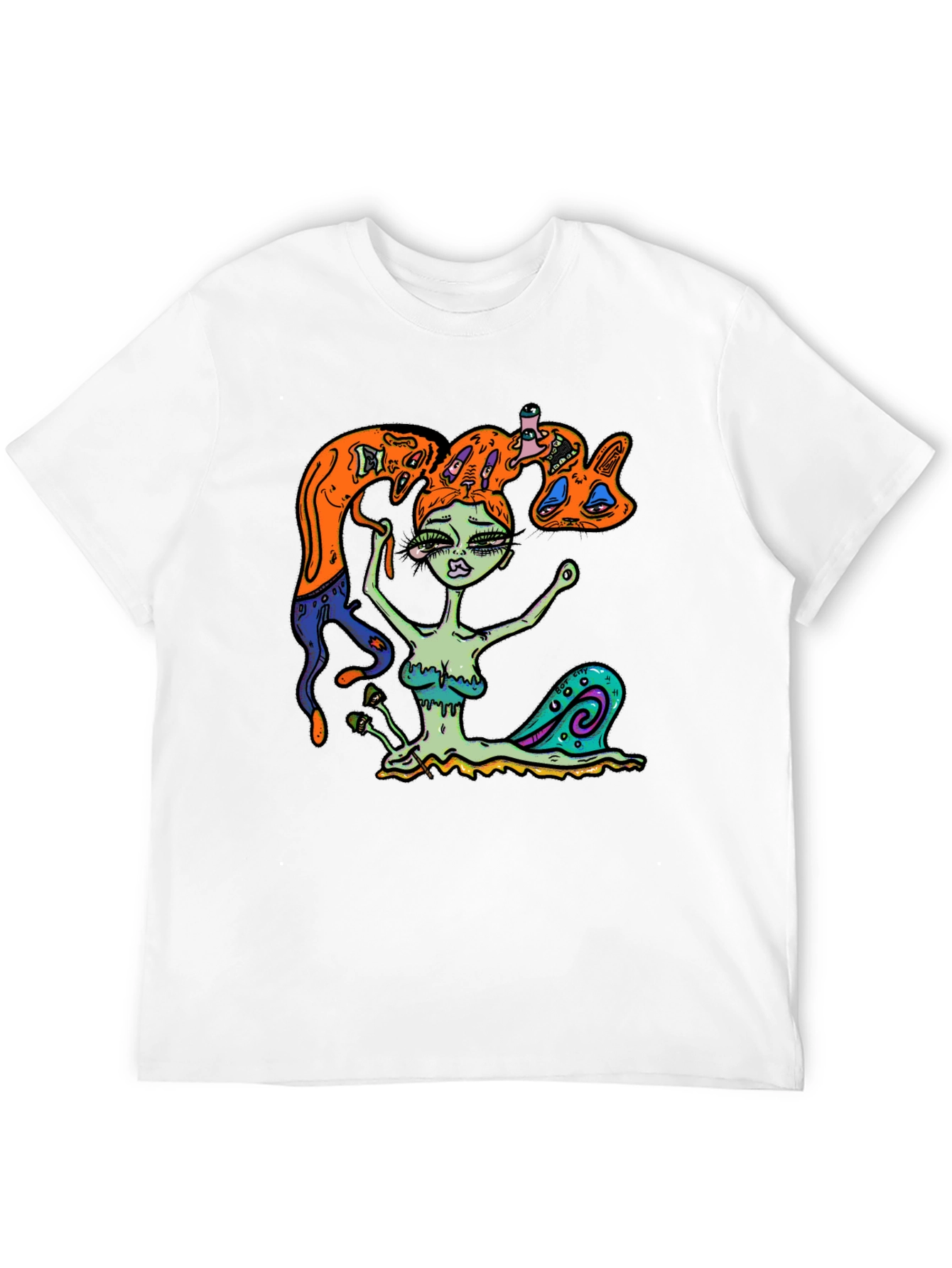 Surreal Snail Girl Graphic Tee - Black Cotton T-Shirt