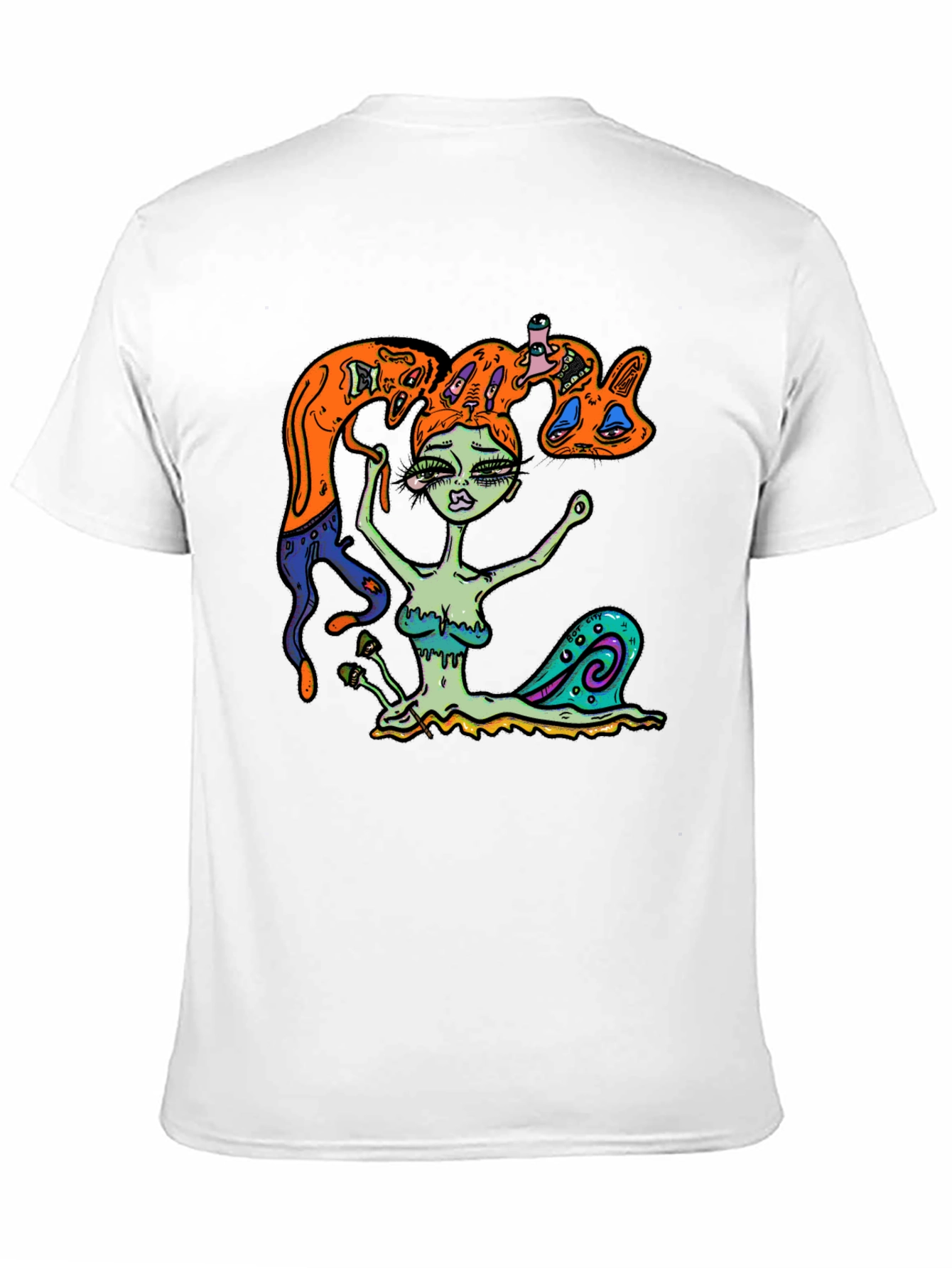 Surreal Snail Girl Graphic Tee - Black Cotton T-Shirt