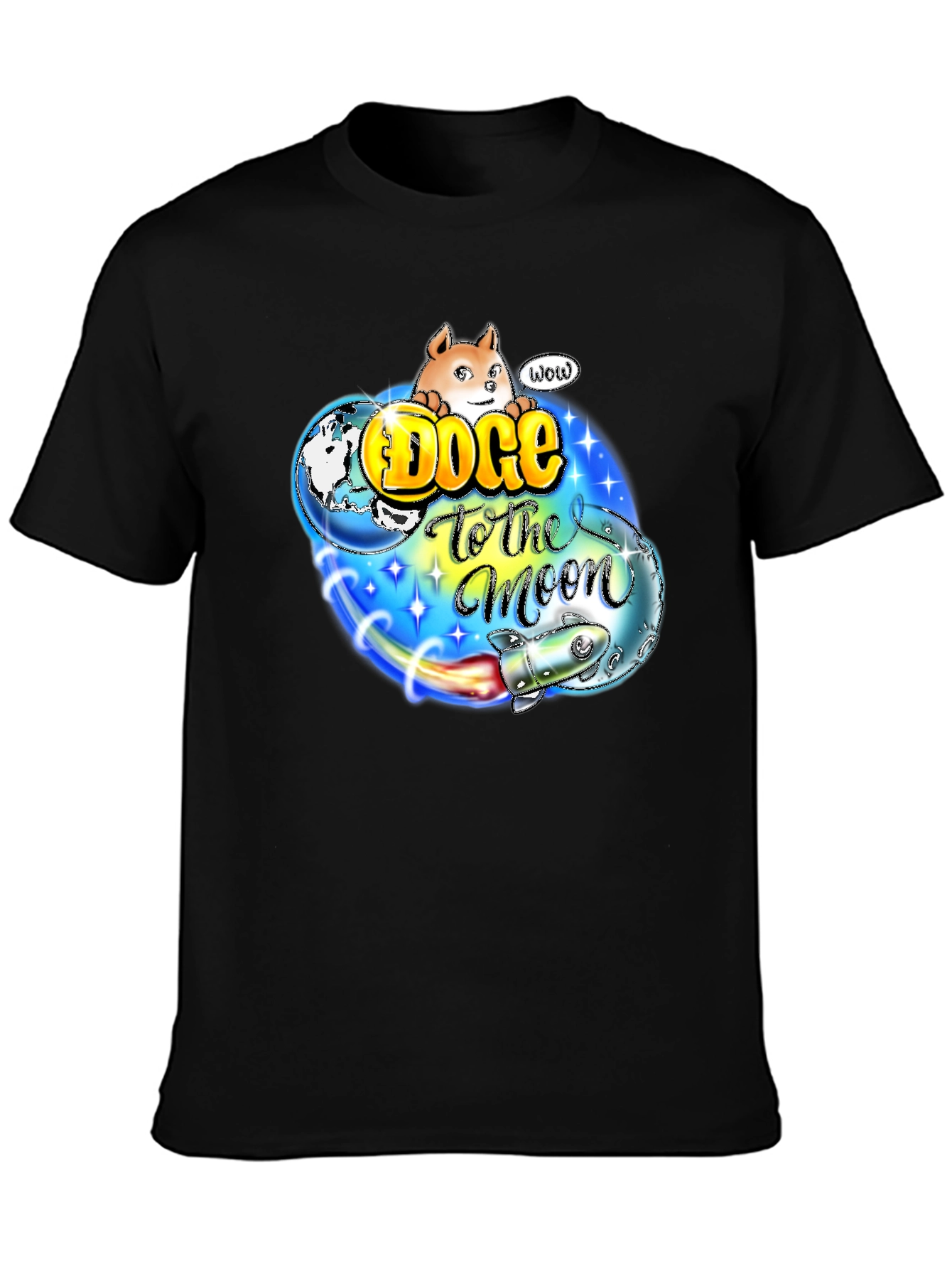 Doge to the Moon Black T-Shirt