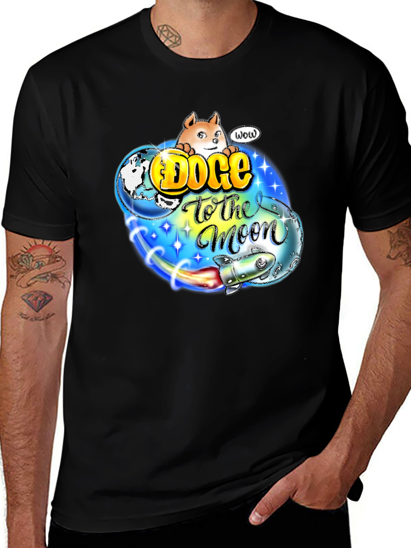 Doge to the Moon Black T-Shirt